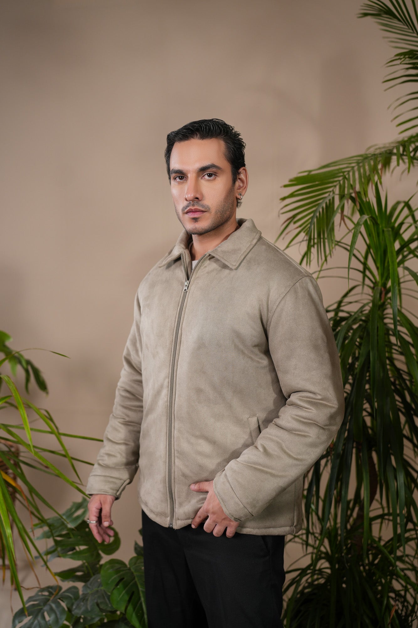 Sage Green Premium Suede Bomber Jacket - Men