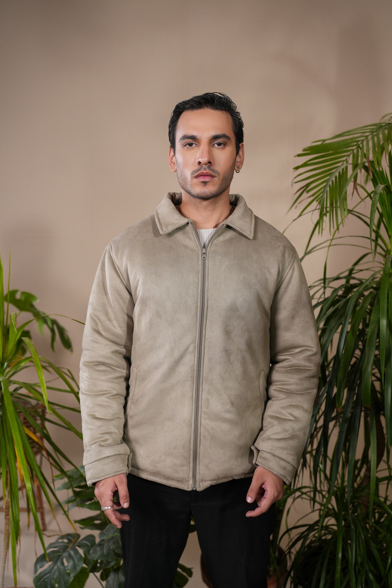 Sage Green Premium Suede Bomber Jacket - Men