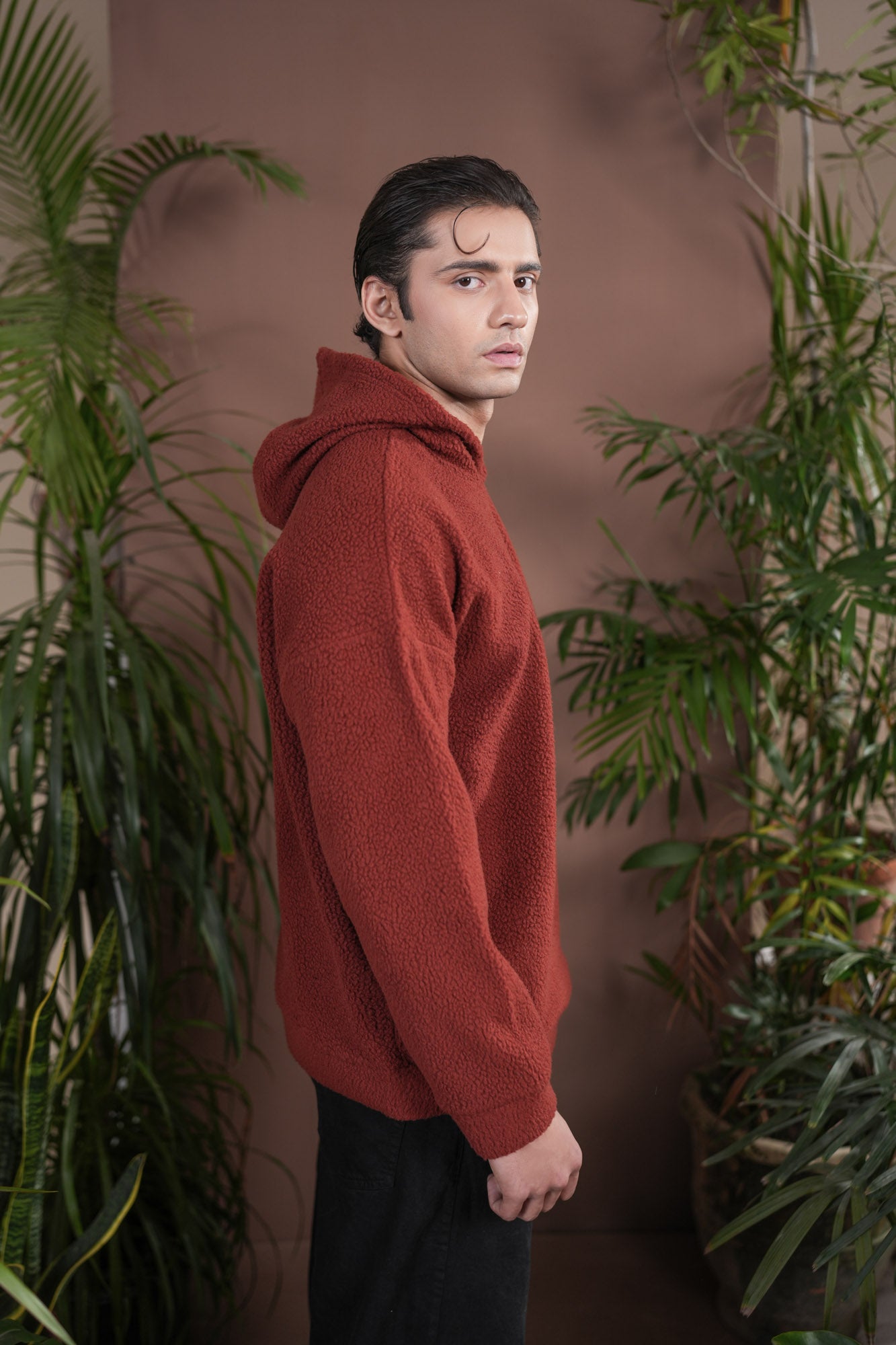 Rust Sherpa Hoodie - Relaxed Fit - Men