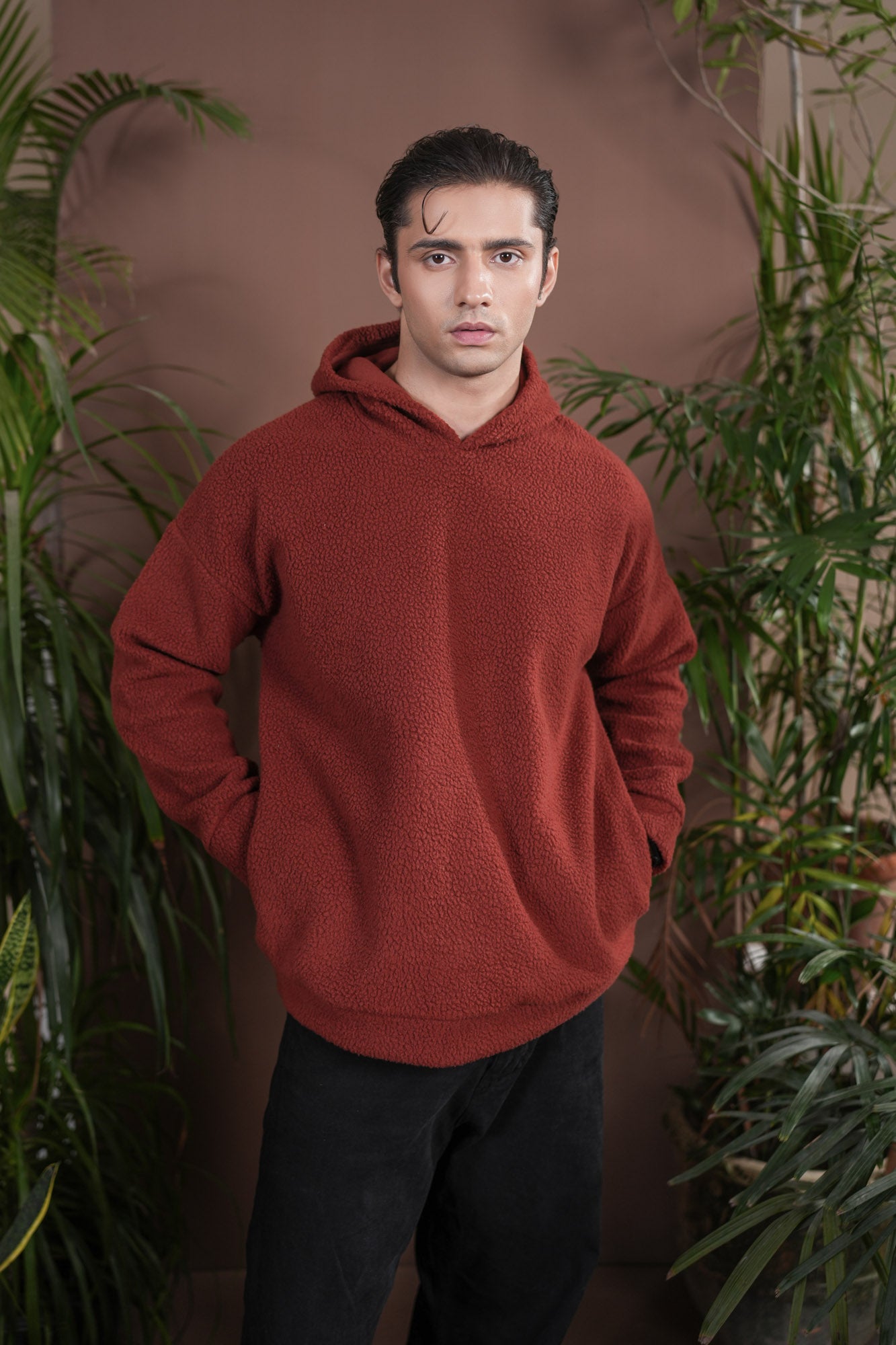 Rust Sherpa Hoodie - Relaxed Fit - Men