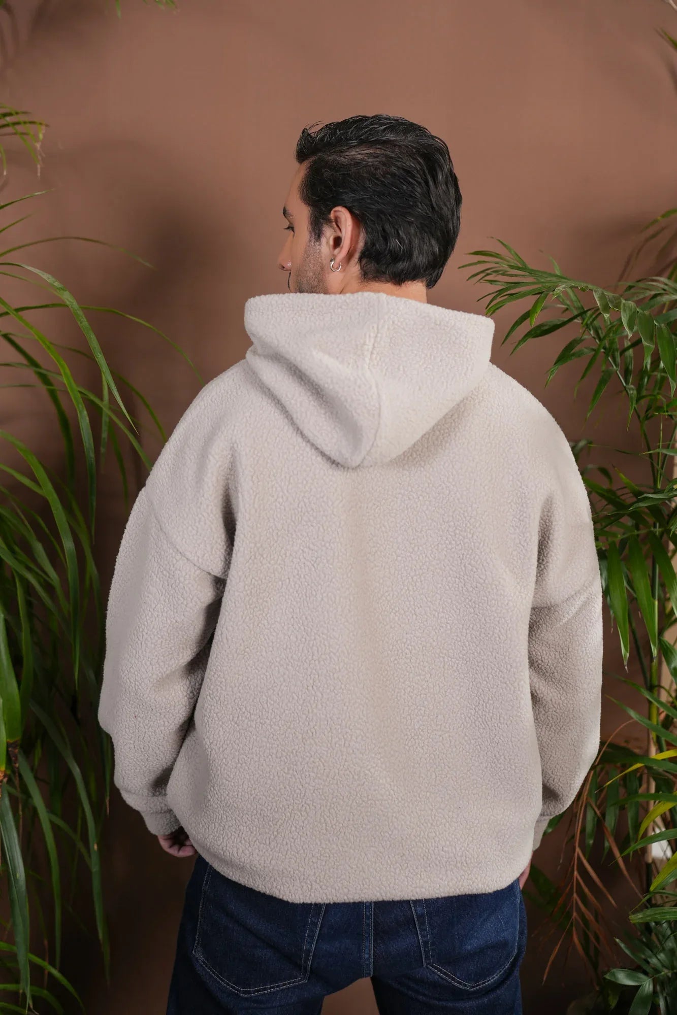 Beige Sherpa Hoodie - Relaxed Fit - Men - Muraqsh -- Men Western