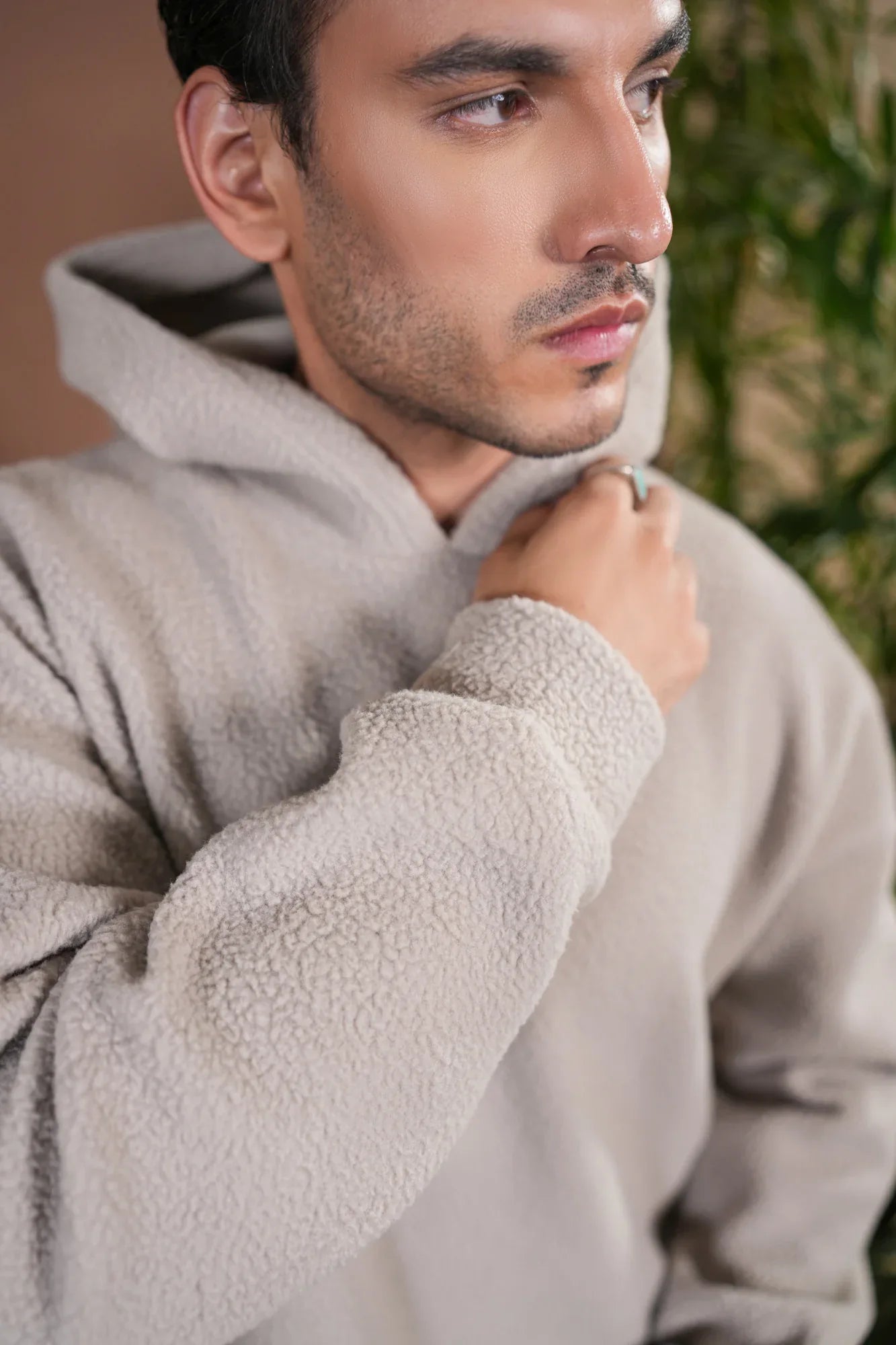 Beige Sherpa Hoodie - Relaxed Fit - Men - Muraqsh -- Men Western