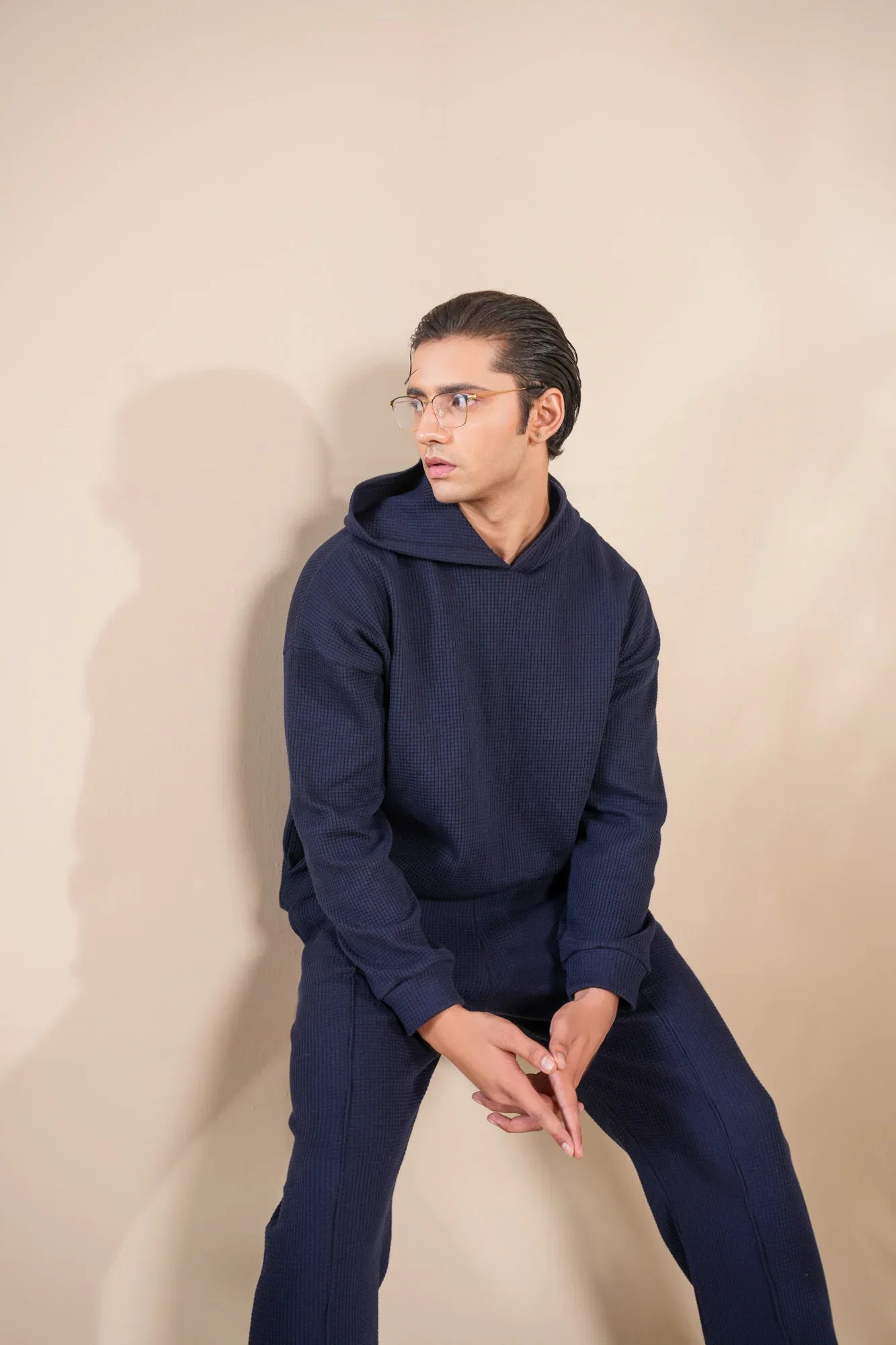 Navy Blue Waffle Coord Set - 2PC - Men - Muraqsh -- Men Western