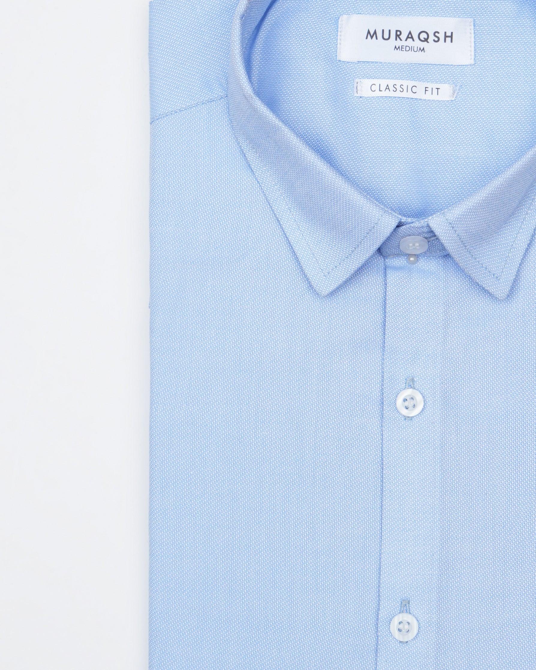 Blue Textured Formal Shirt - Men - Muraqsh -- Menswear