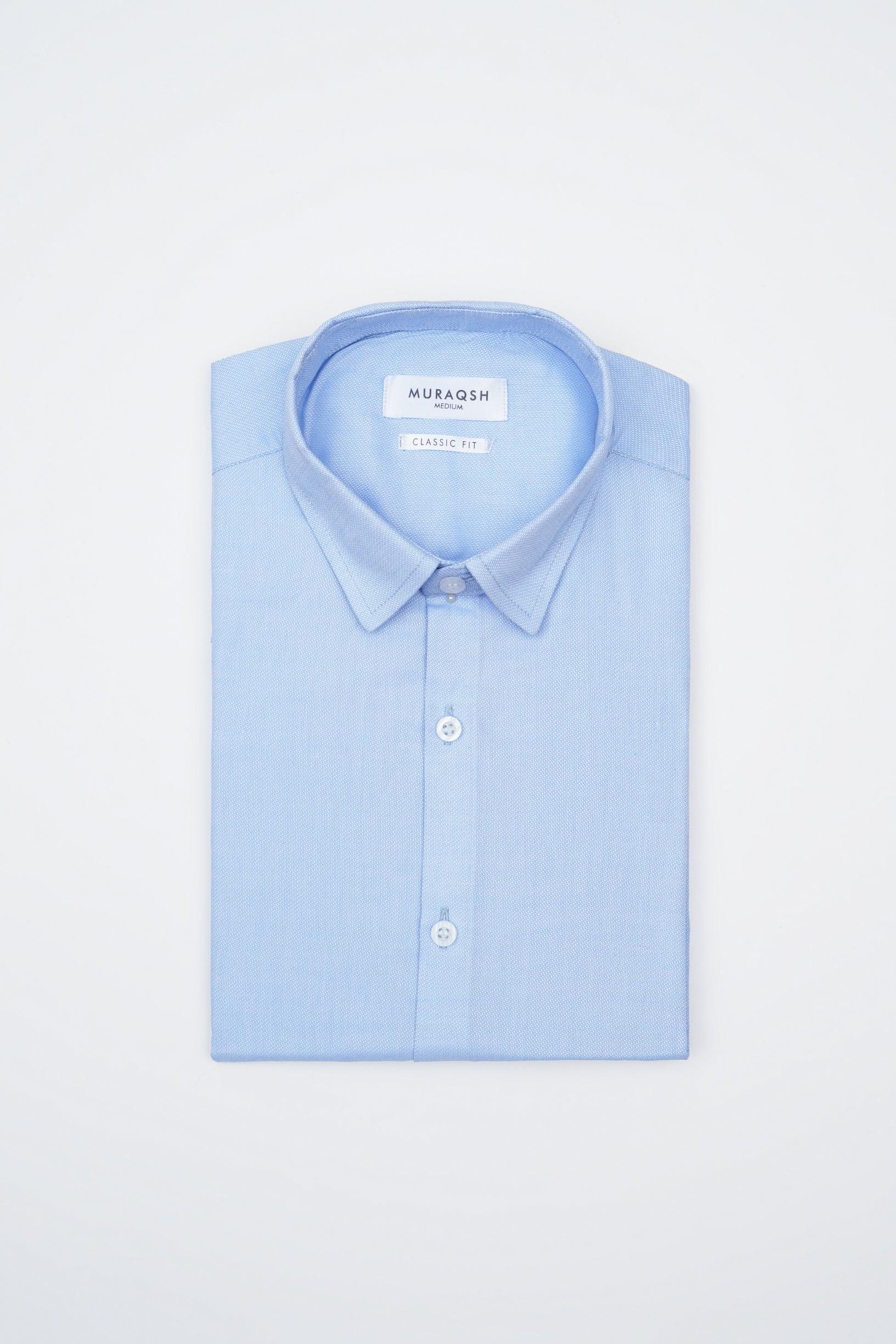 Blue Textured Formal Shirt - Men - Muraqsh -- Menswear