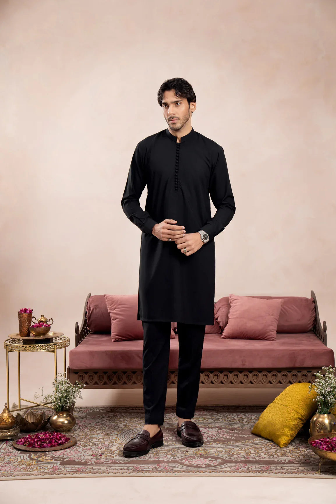 Crow Black Blended Kurta Trouser - Loop Buttons - Men - Muraqsh -- Wedding Wear