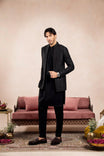 Black Loop Kurta Trouser with Cross Stitched Embroidered Open Prince Coat - 3PC - Men - Muraqsh -- Wedding Wear
