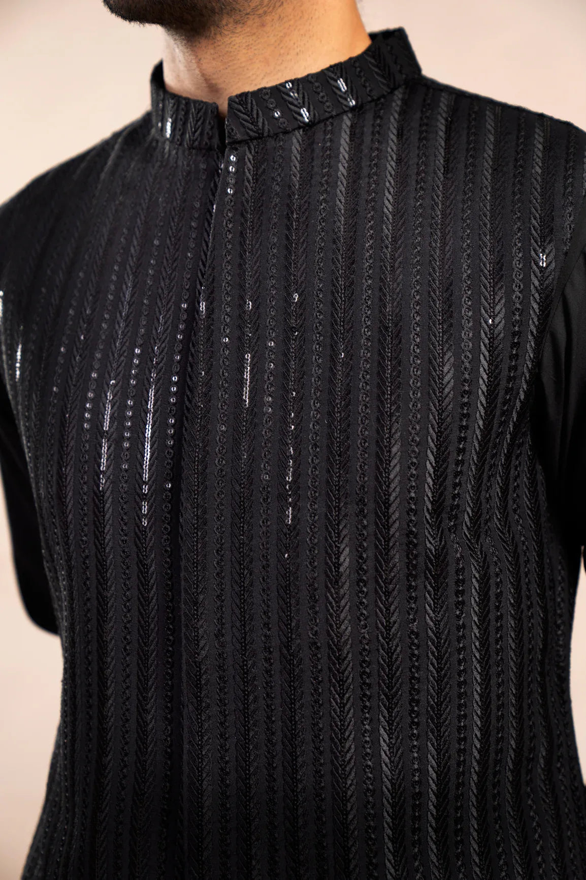 Black Falling Arrow Sequin Embroidered Waistcoat - Men - Muraqsh -- Wedding Wear
