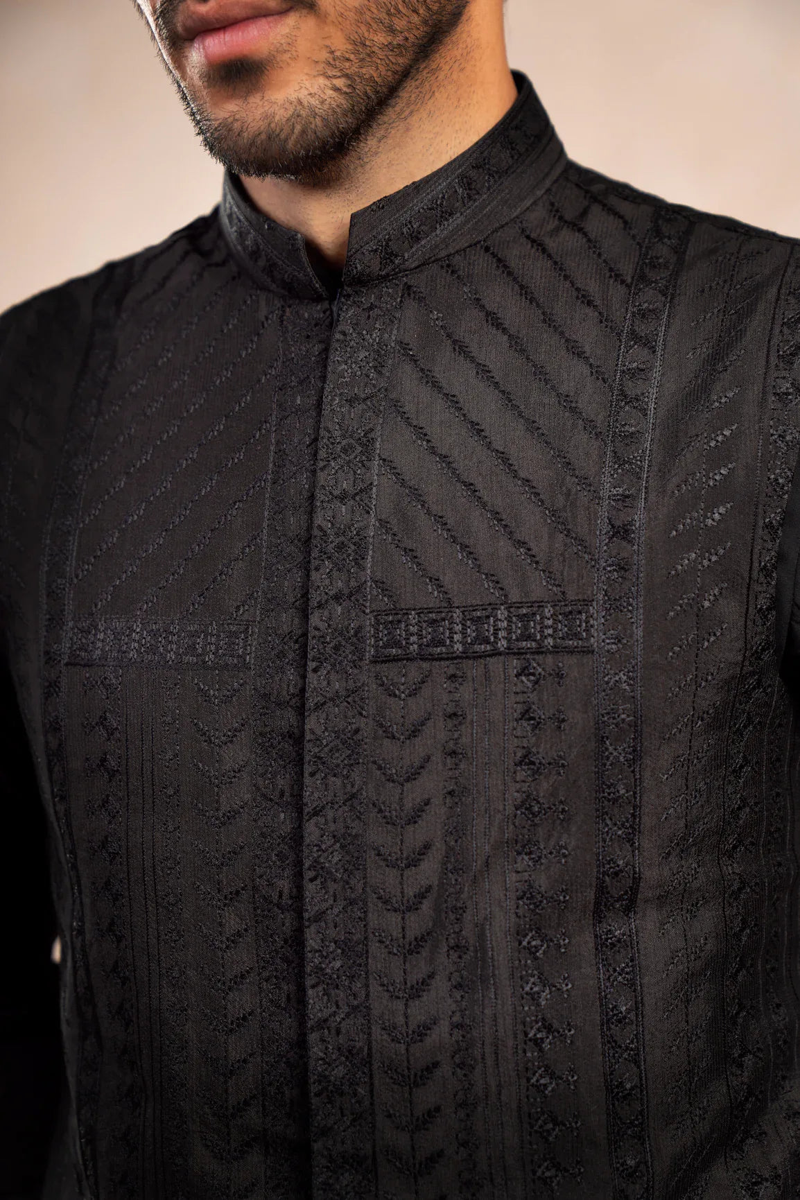 Black Kurta Trouser with Royal Embroidered Waistcoat - 3PC - Men - Muraqsh -- Wedding Wear