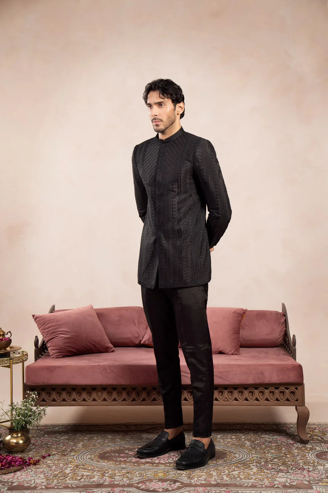 Black Royal Embroidered Prince Coat - Men - Muraqsh -- Wedding Wear