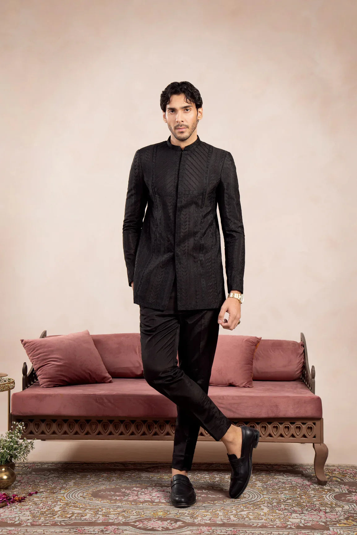 Black Royal Embroidered Prince Coat - Men - Muraqsh -- Wedding Wear