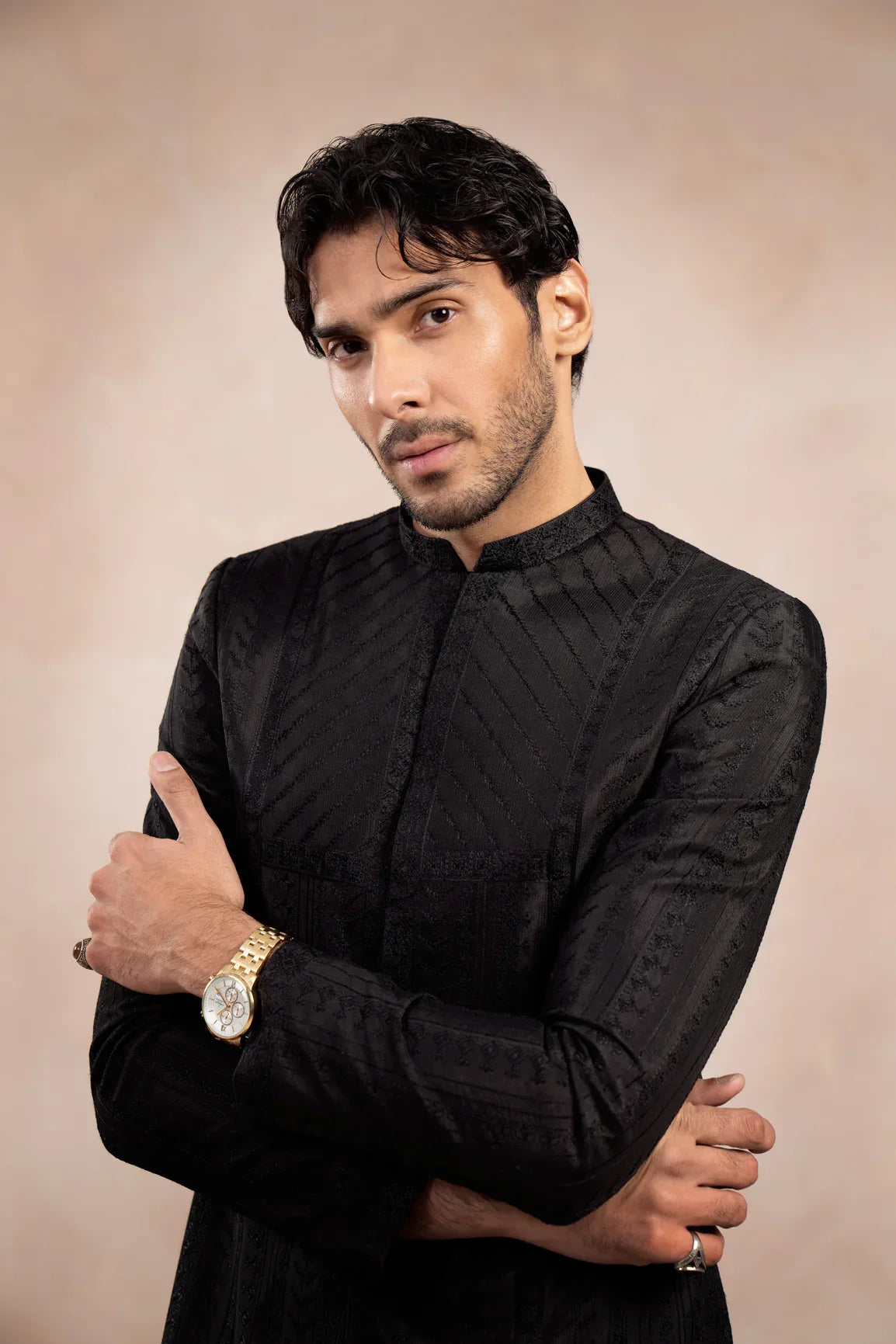 Black Royal Embroidered Prince Coat with Trouser - 2PC - Men - Muraqsh -- Wedding Wear