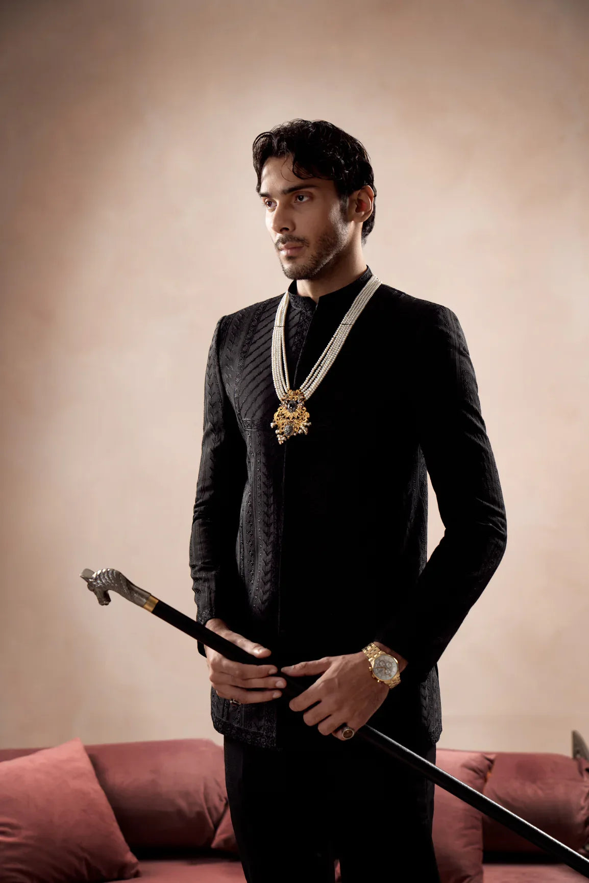 Black Royal Embroidered Prince Coat - Men - Muraqsh -- Wedding Wear