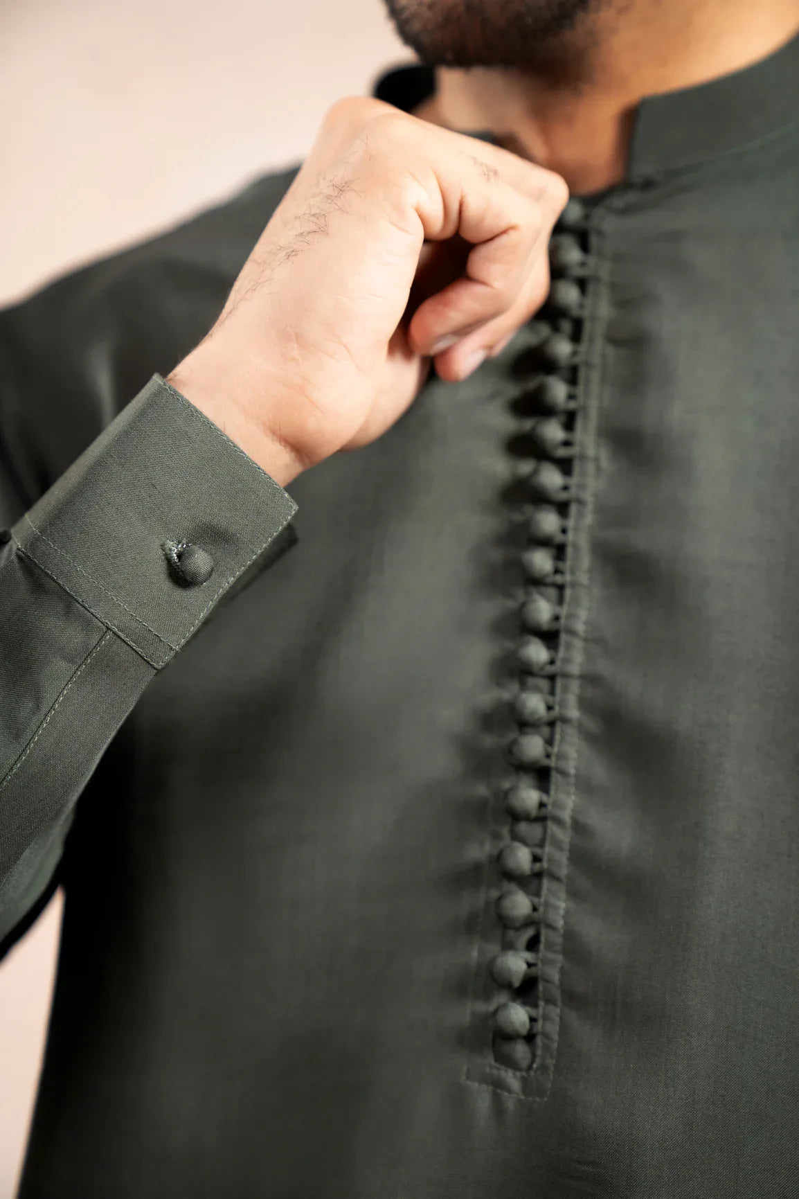 Olive Green Viscose Silk Kurta Trouser - Loop Buttons - Men - Muraqsh -- Wedding Wear