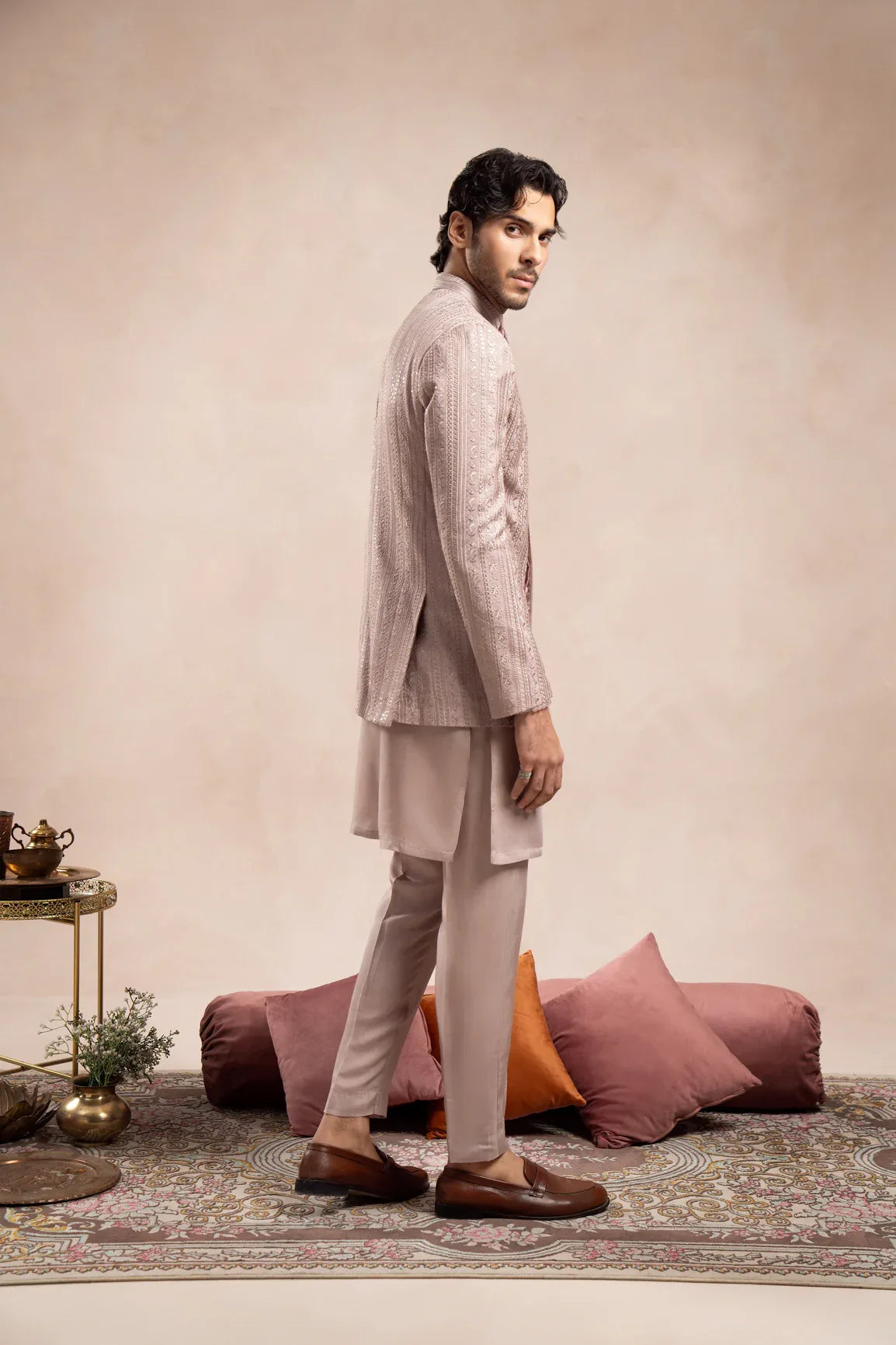 Pink Falling Embroidered Prince Coat - Men - Muraqsh -- Wedding Wear