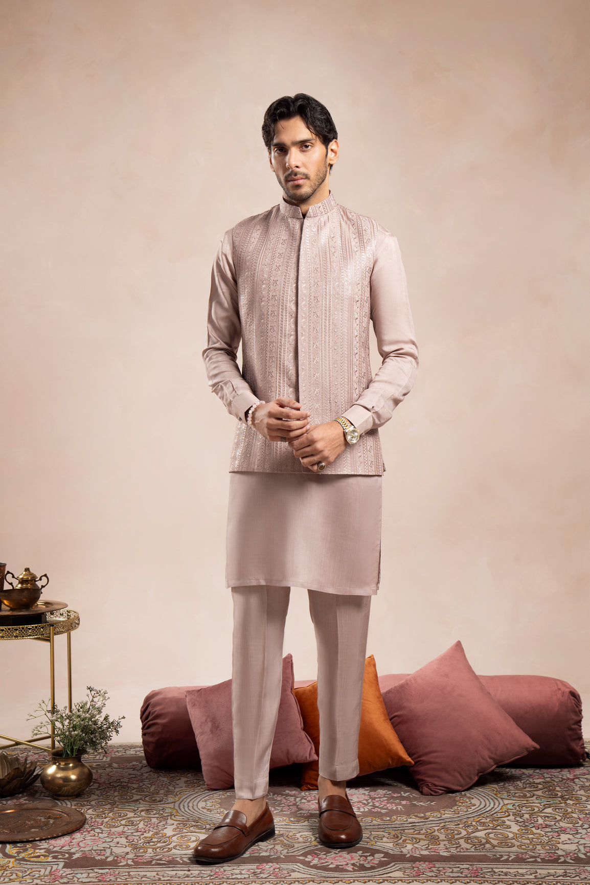 Pink Falling Embroidered Waistcoat - Men