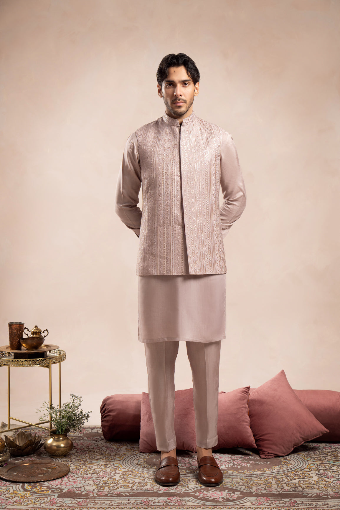 Pink Falling Embroidered Waistcoat - Men
