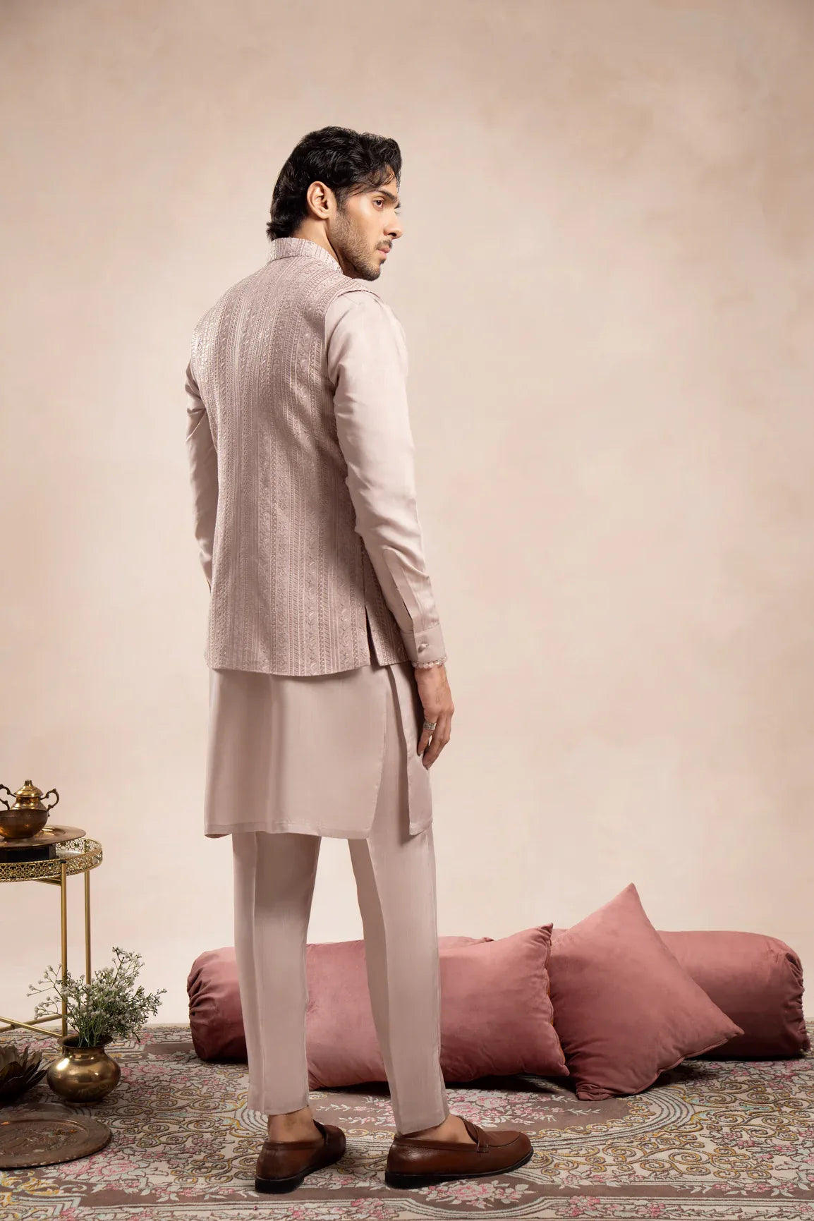 Pink Falling Embroidered Waistcoat - Men - Muraqsh -- Wedding Wear