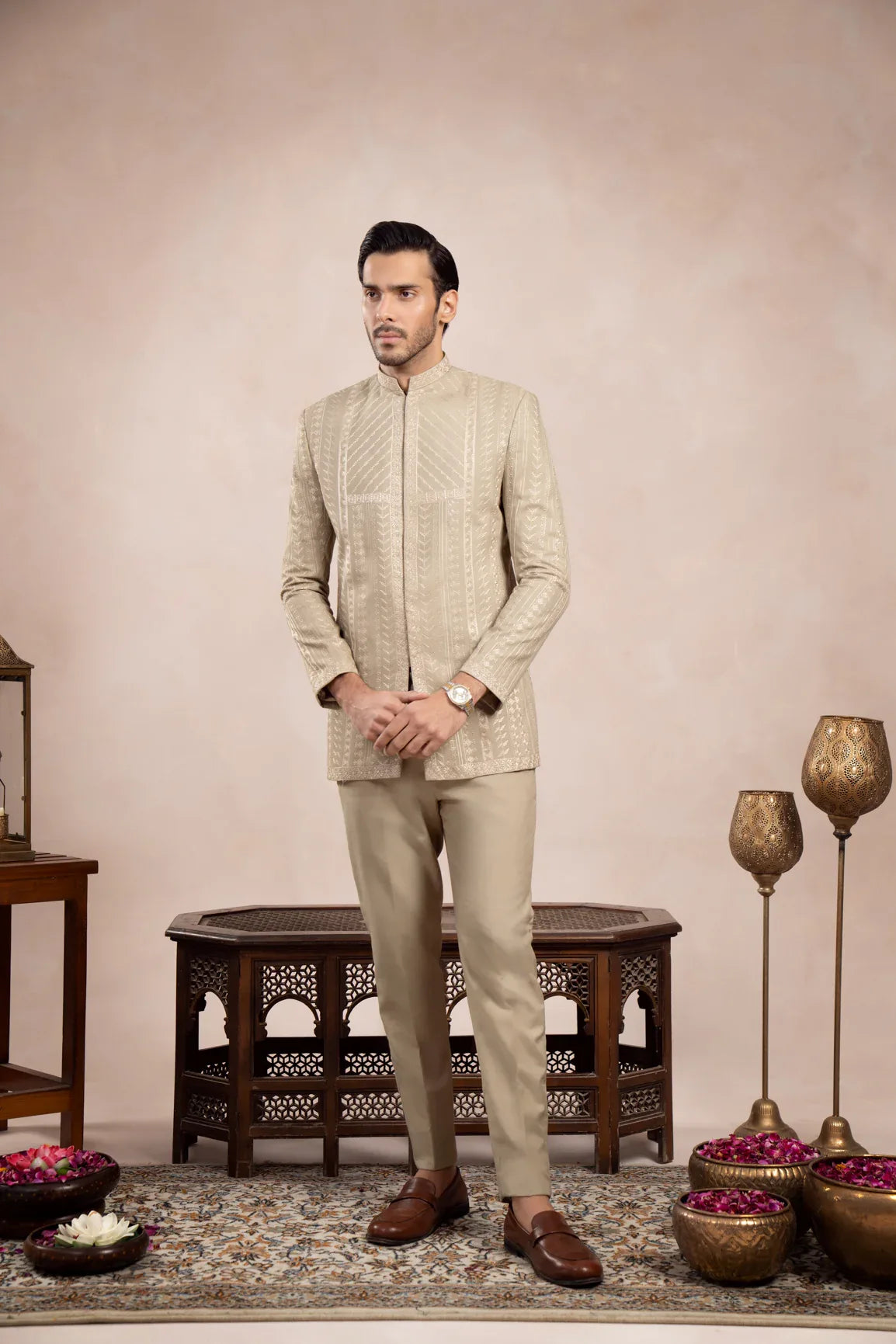 Royal Mint Embroidered Prince Coat - Men - Muraqsh -- Wedding Wear