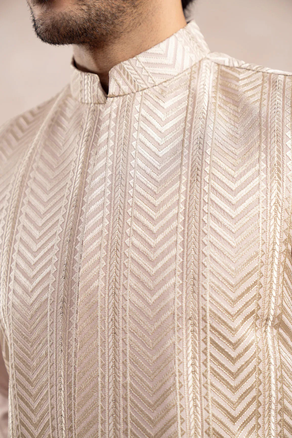 Coffee Beige Arrow Embroidered Waistcoat - Men - Muraqsh -- Wedding Wear