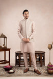 Coffee Beige Kurta Trouser with Square Embroidered Waistcoat - 3PC - Men - Muraqsh -- Wedding Wear