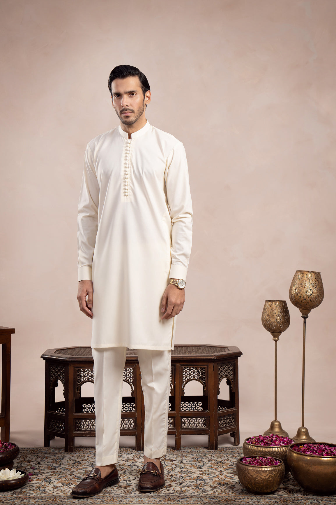 Bosky White Blended Kurta Trouser - Loop Buttons - Men