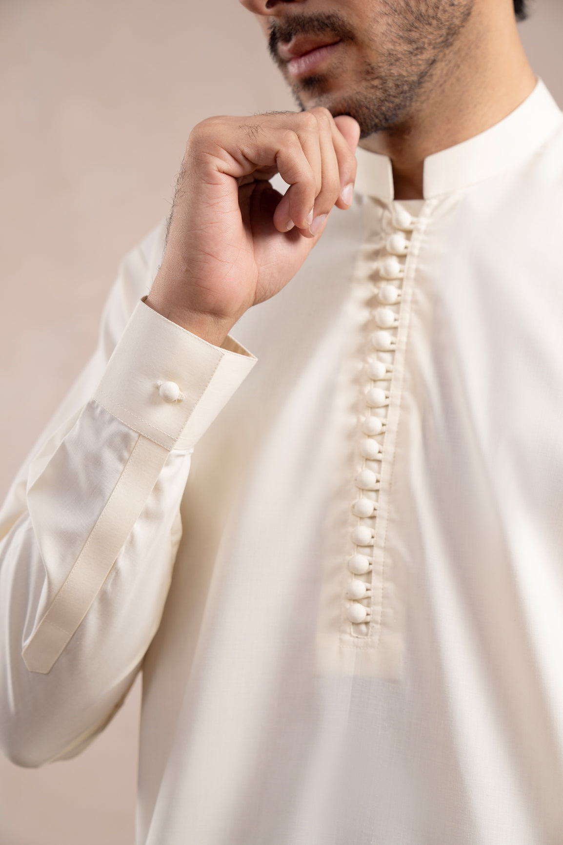 Bosky White Blended Kurta Trouser - Loop Buttons - Men