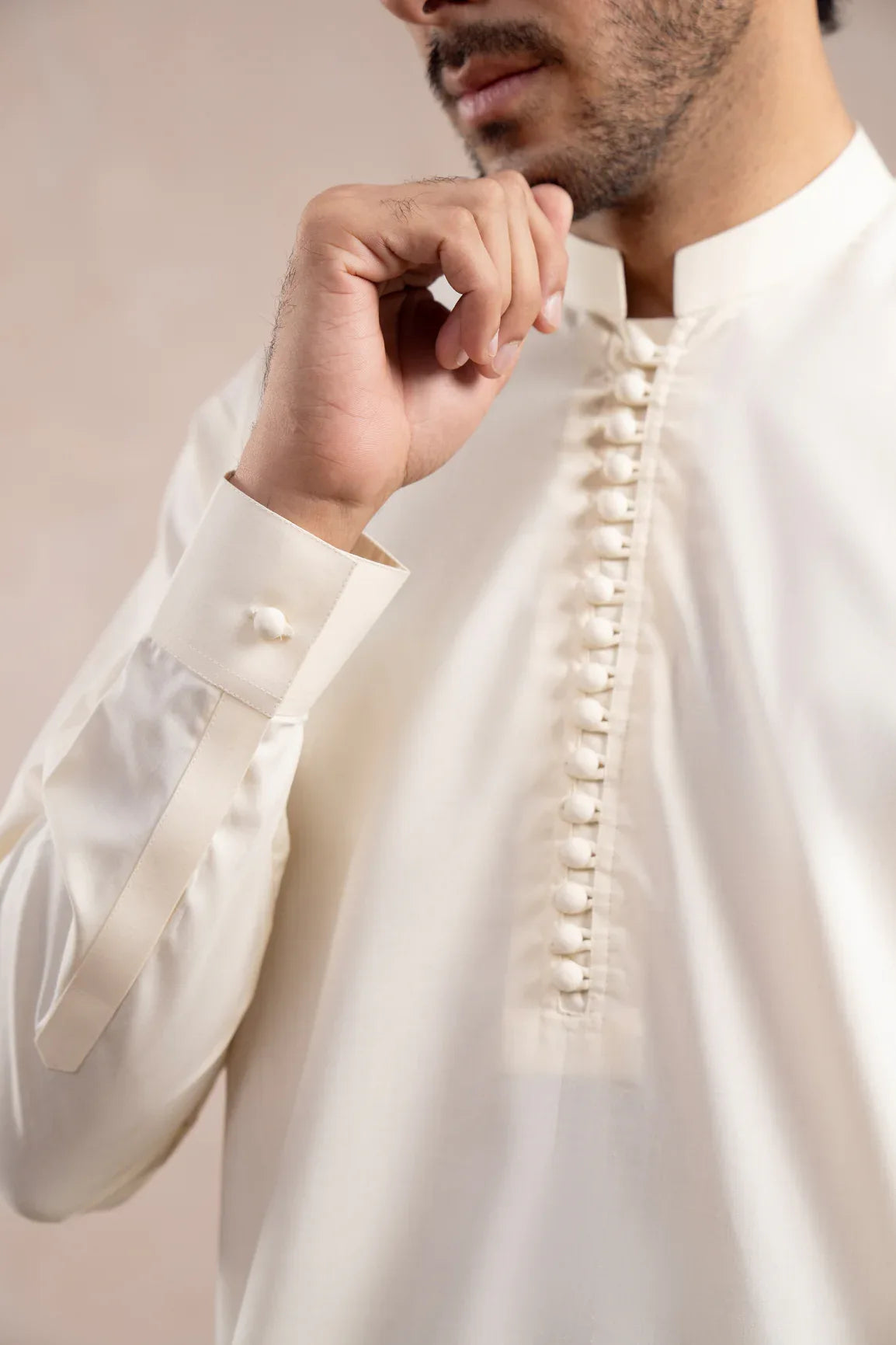 Bosky White Blended Kurta Trouser - Loop Buttons - Men - Muraqsh -- Wedding Wear