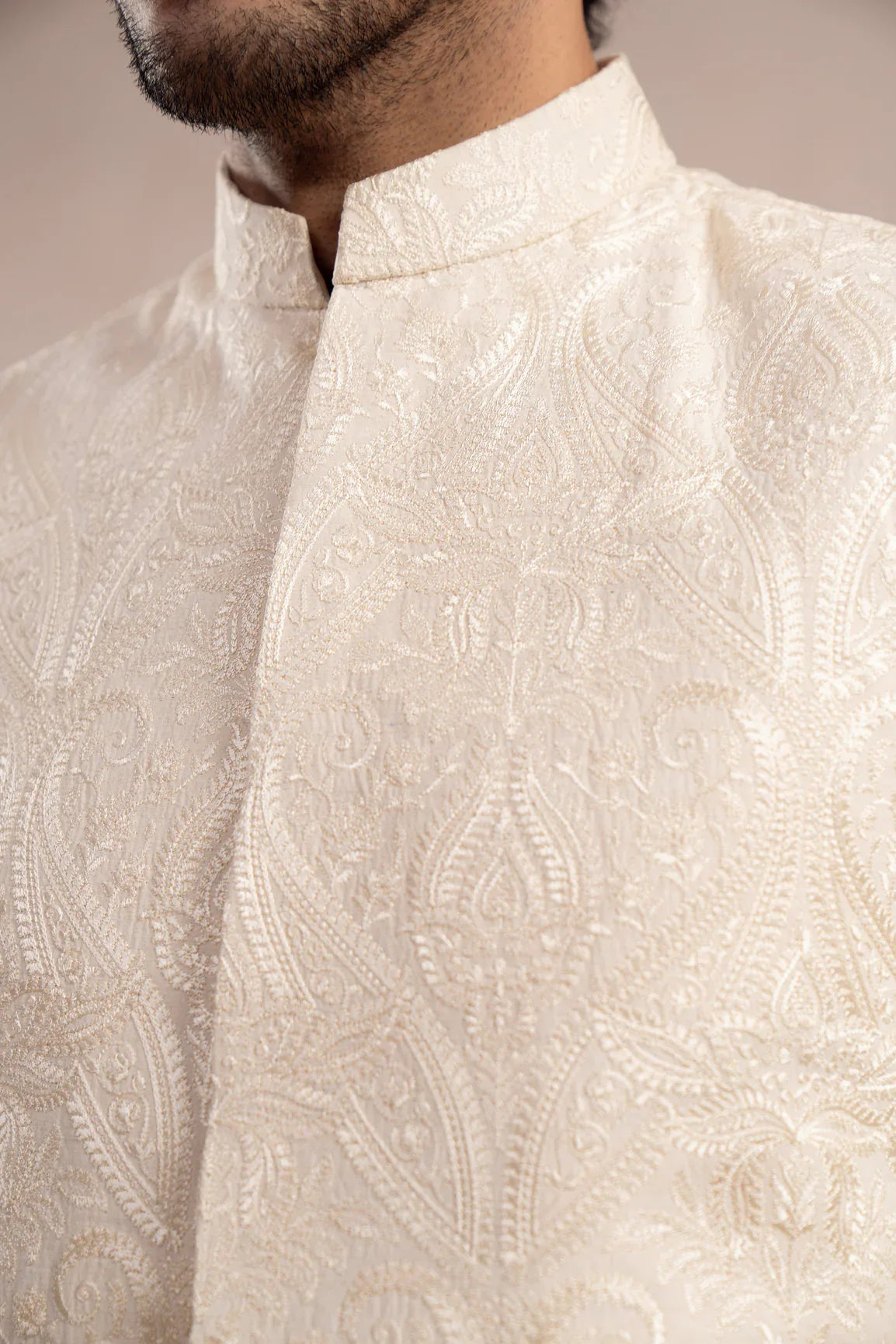 Bosky White Cross Stitched Embroidered Waistcoat - Men - Muraqsh -- Wedding Wear