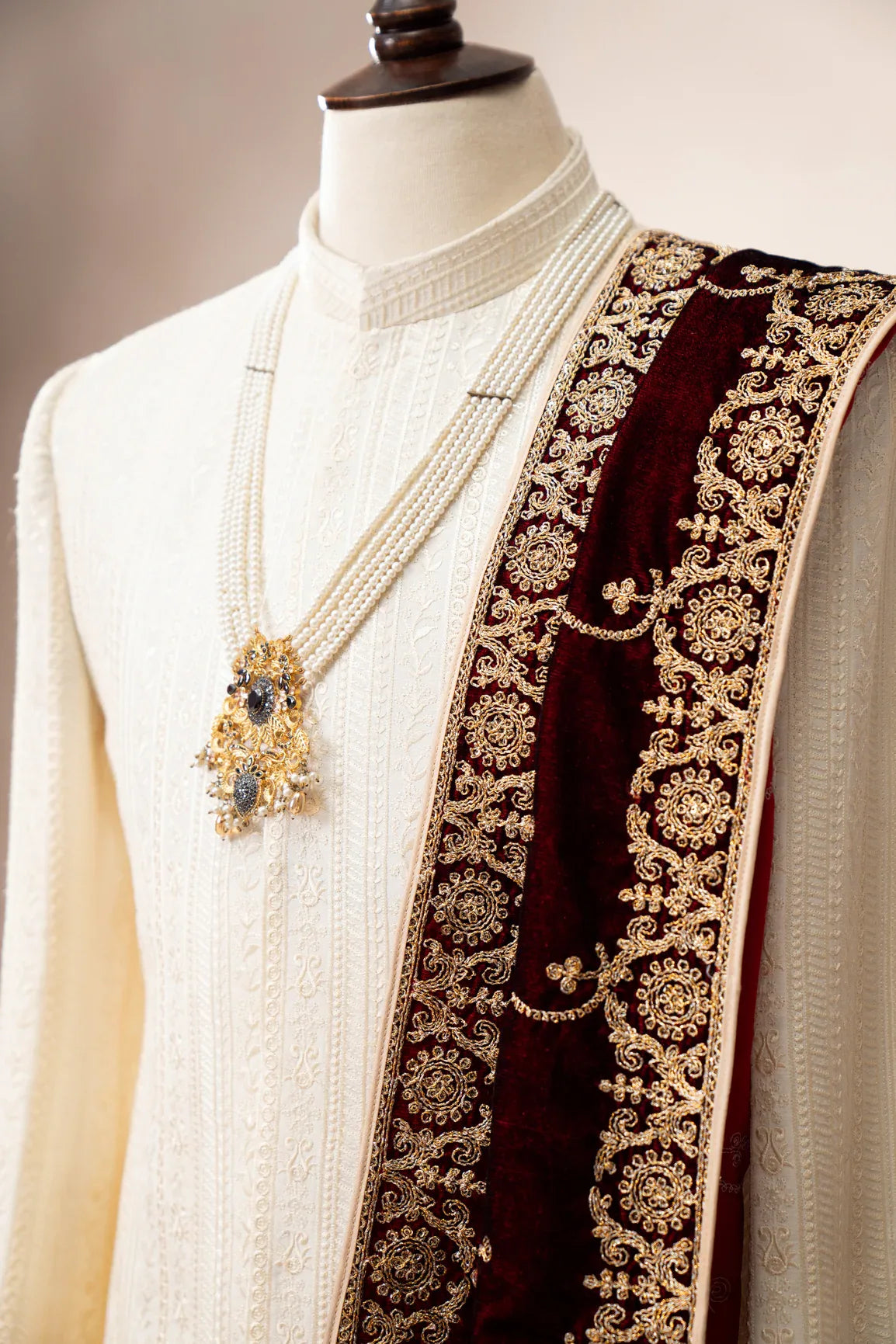 Bosky White Falling Embroidered Prince Coat - Men - Muraqsh -- Wedding Wear