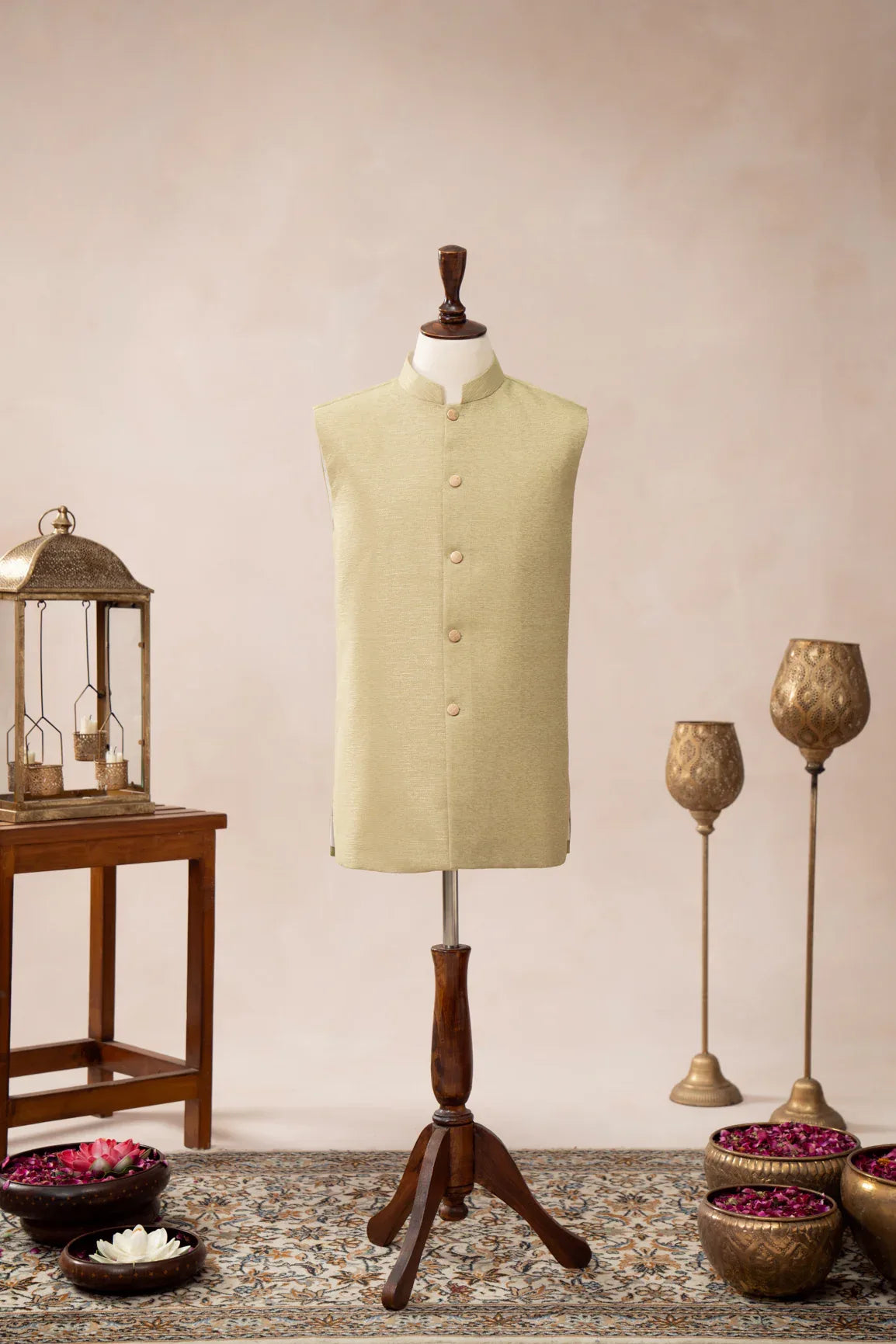 Mint Jamawar Textured Waistcoat - Men - Muraqsh -- Wedding Wear