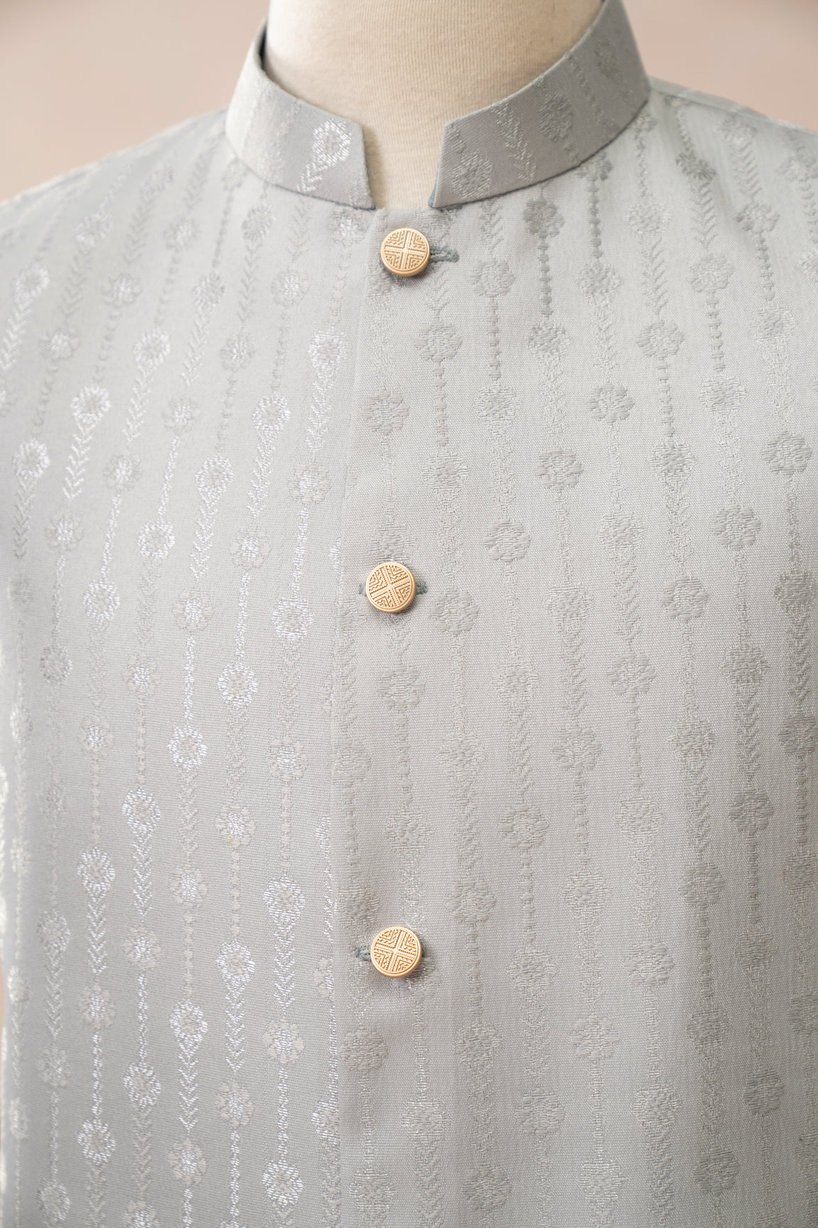 Sky Blue Jamawar Textured Waistcoat - Men
