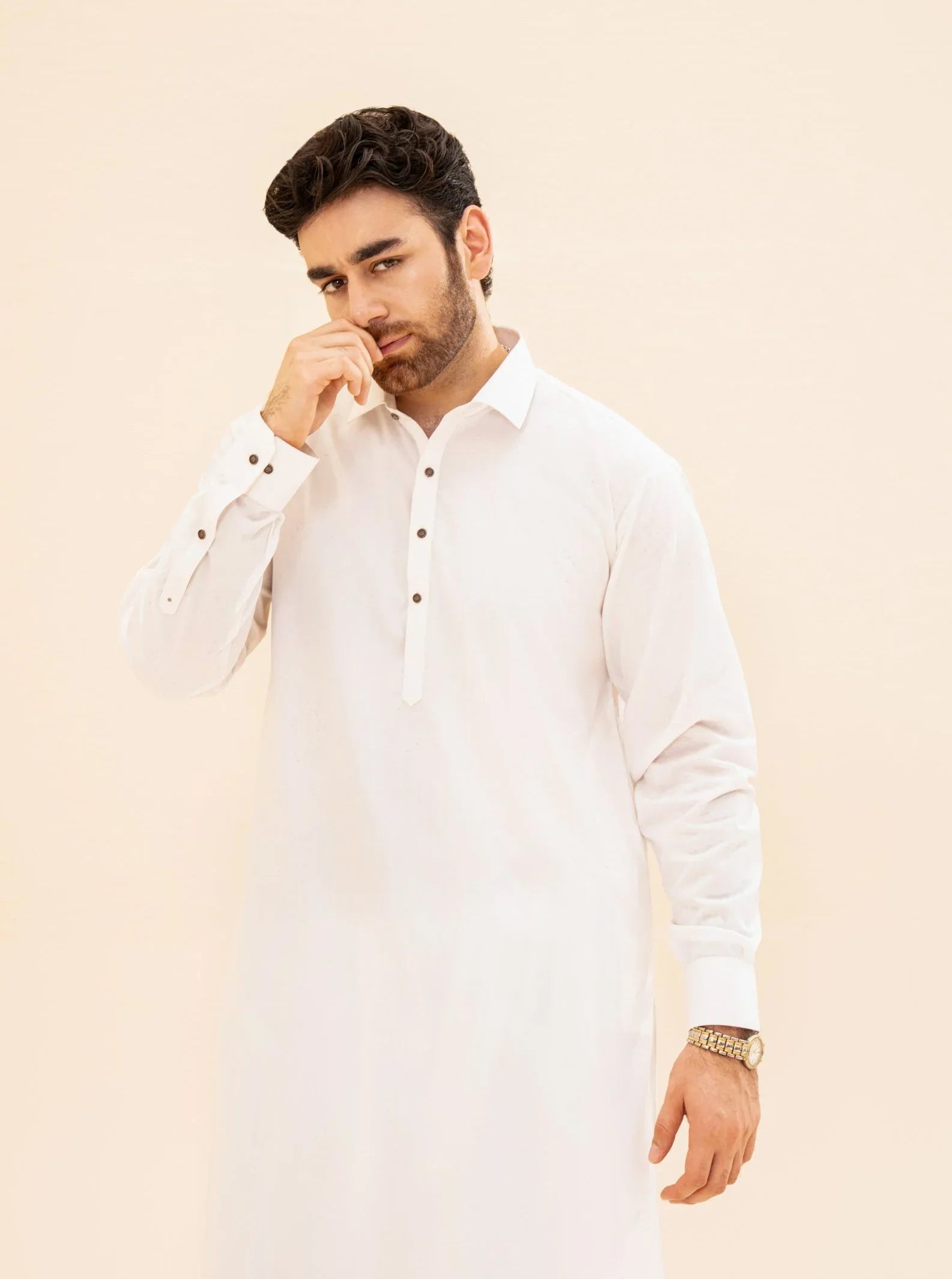 Off White French Collar Kameez Shalwar Men - Main Image