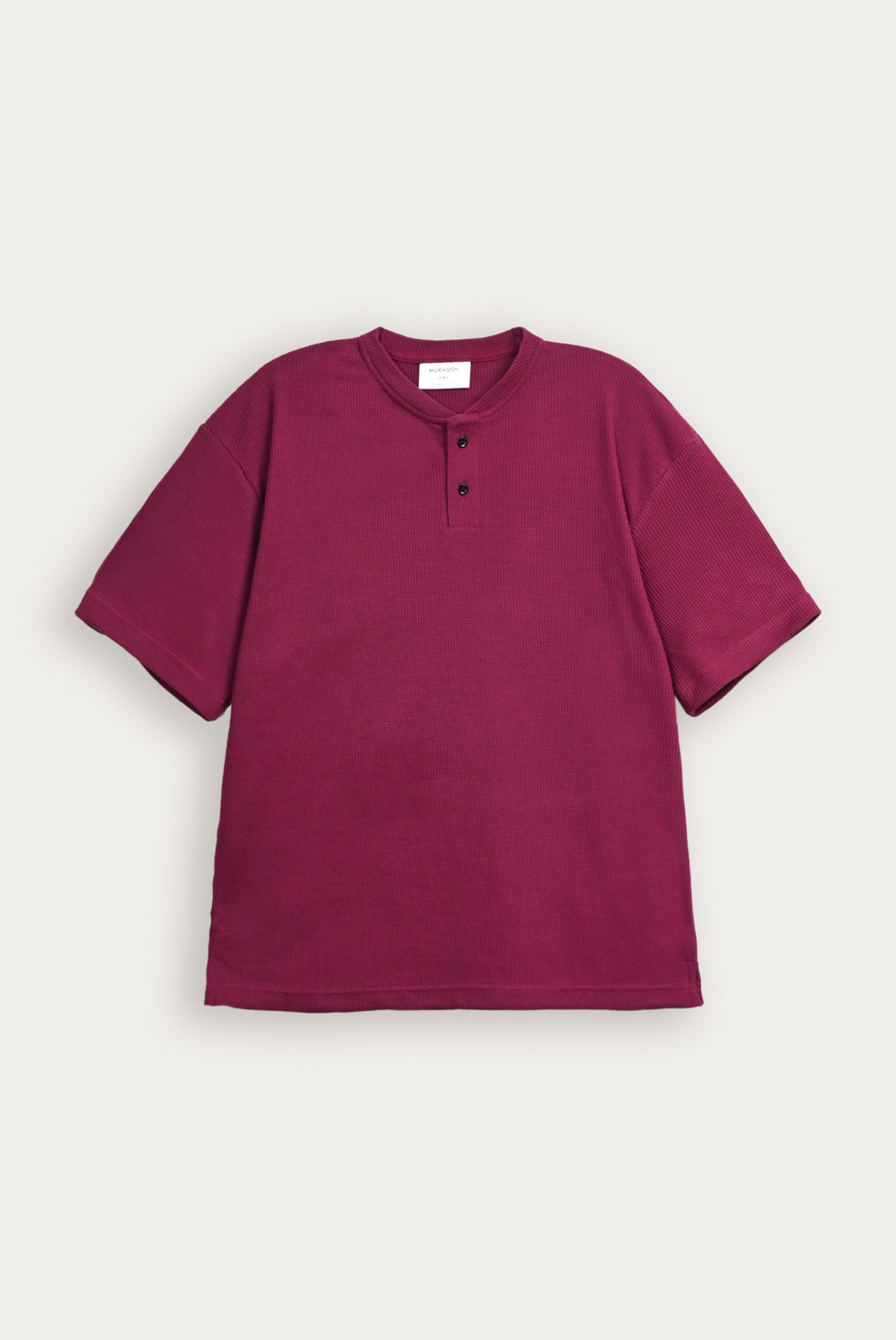 Plum Waffle Knit Oversized Henley Tee - Men