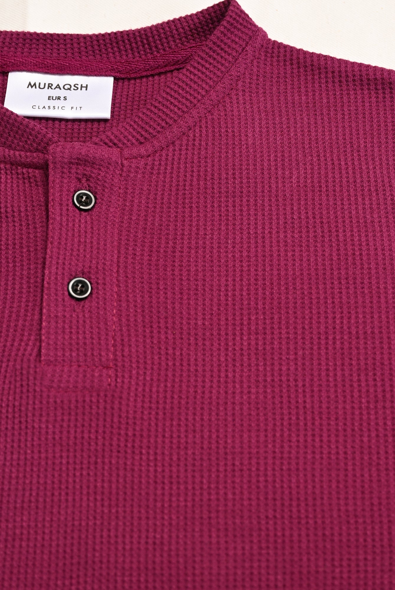 Plum Waffle Knit Oversized Henley Tee - Men