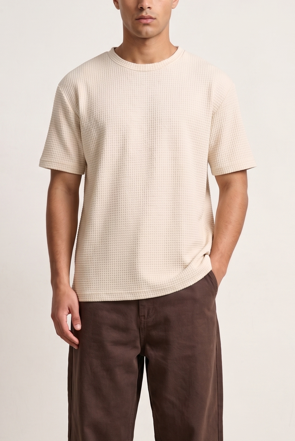 Off White Waffle Knit Oversized Tee - Men