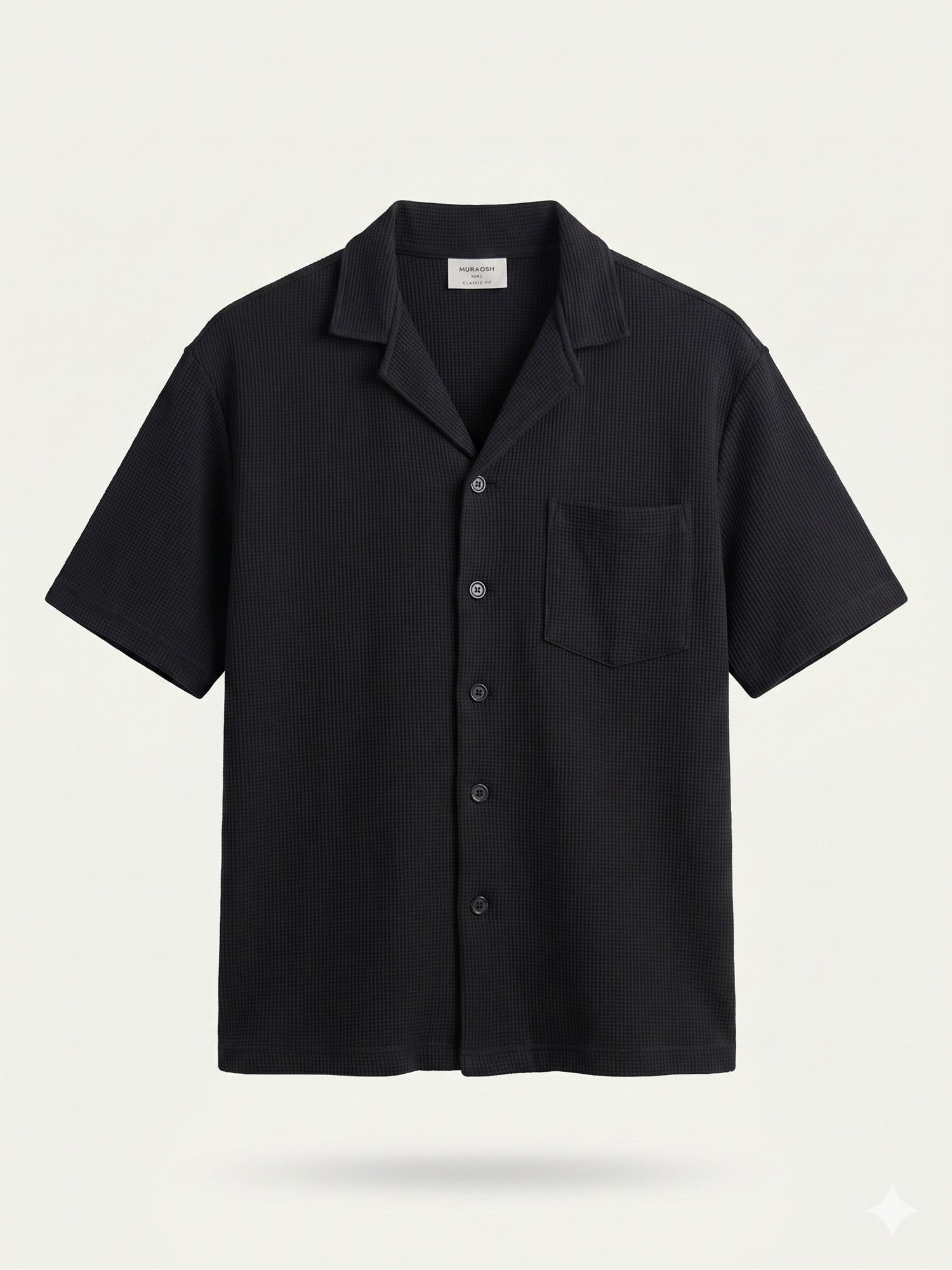 Black Waffle Boxy Revere Button Down - Men