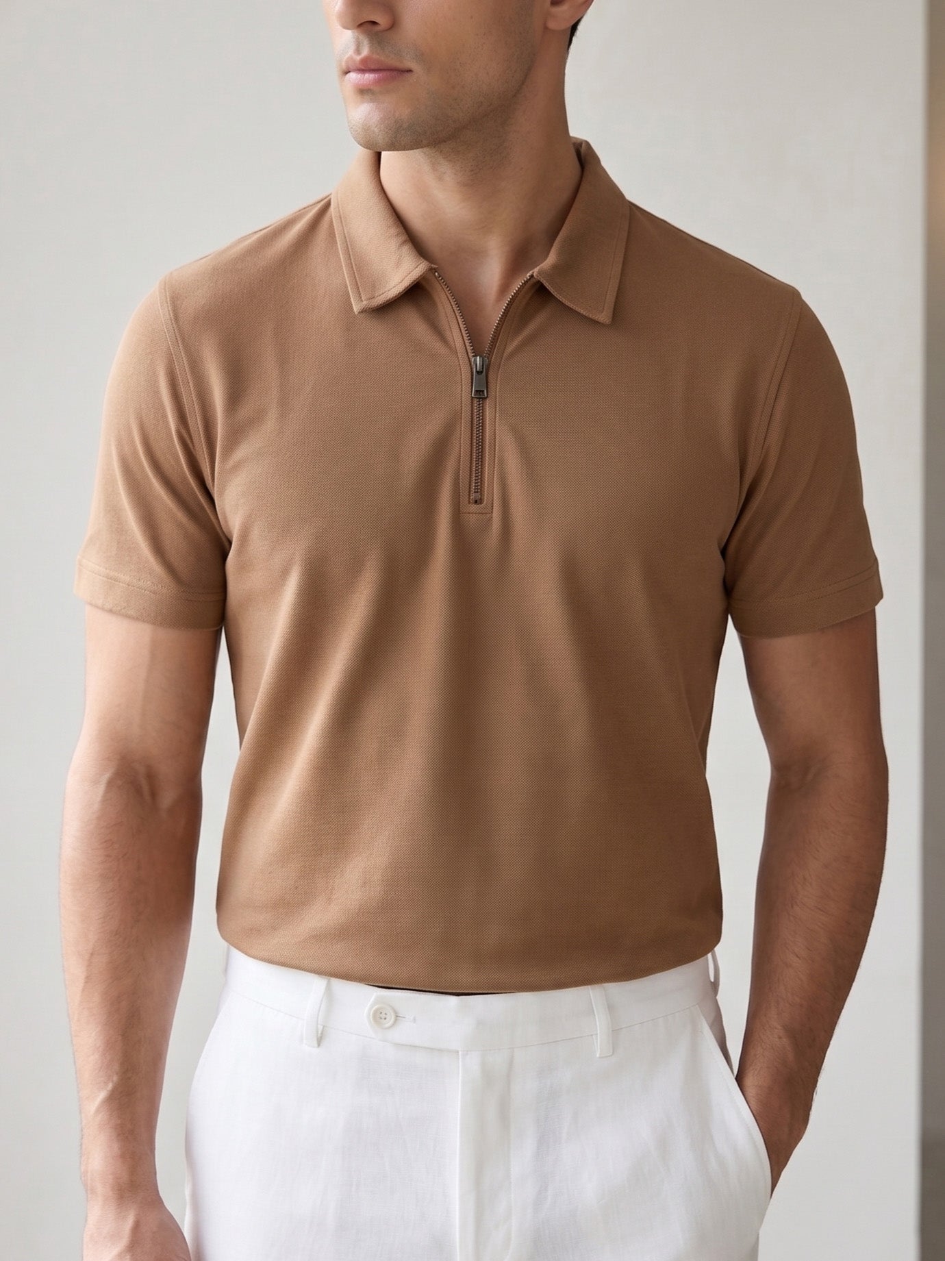 Camel Basic Zipper Polo - Smart Fit- Men