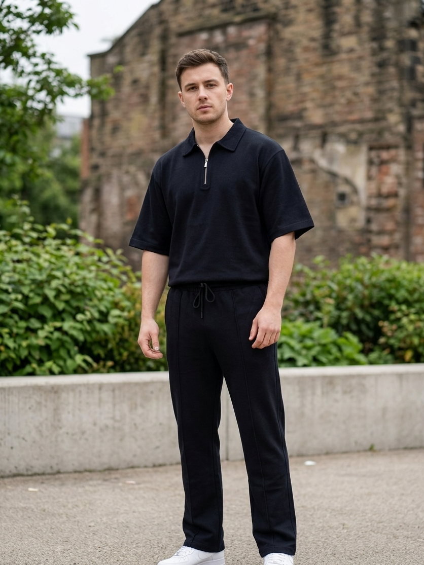 Black Jersey Coord Set - 2PC - Men