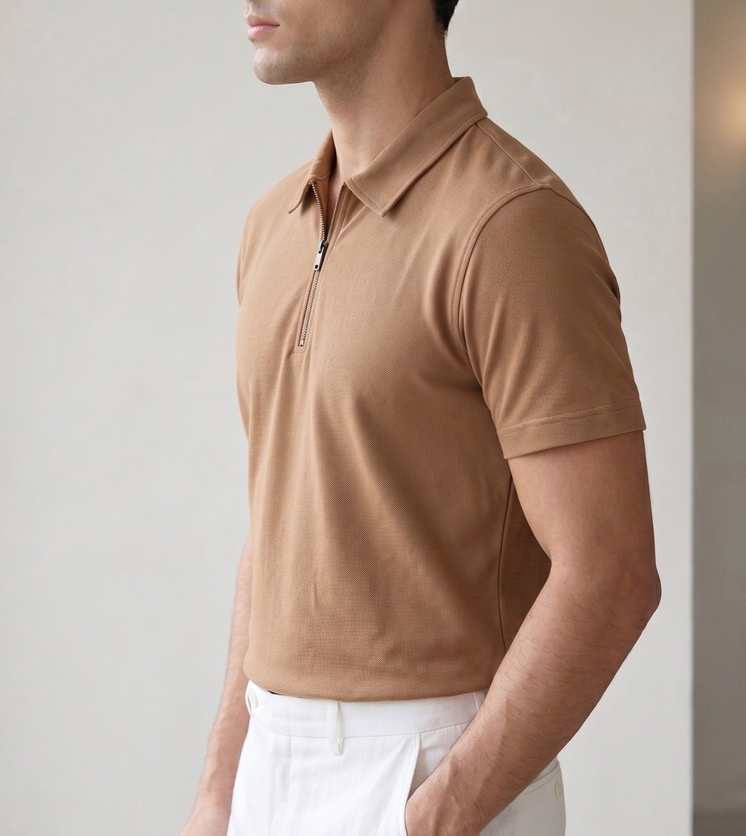 Camel Basic Zipper Polo - Smart Fit- Men