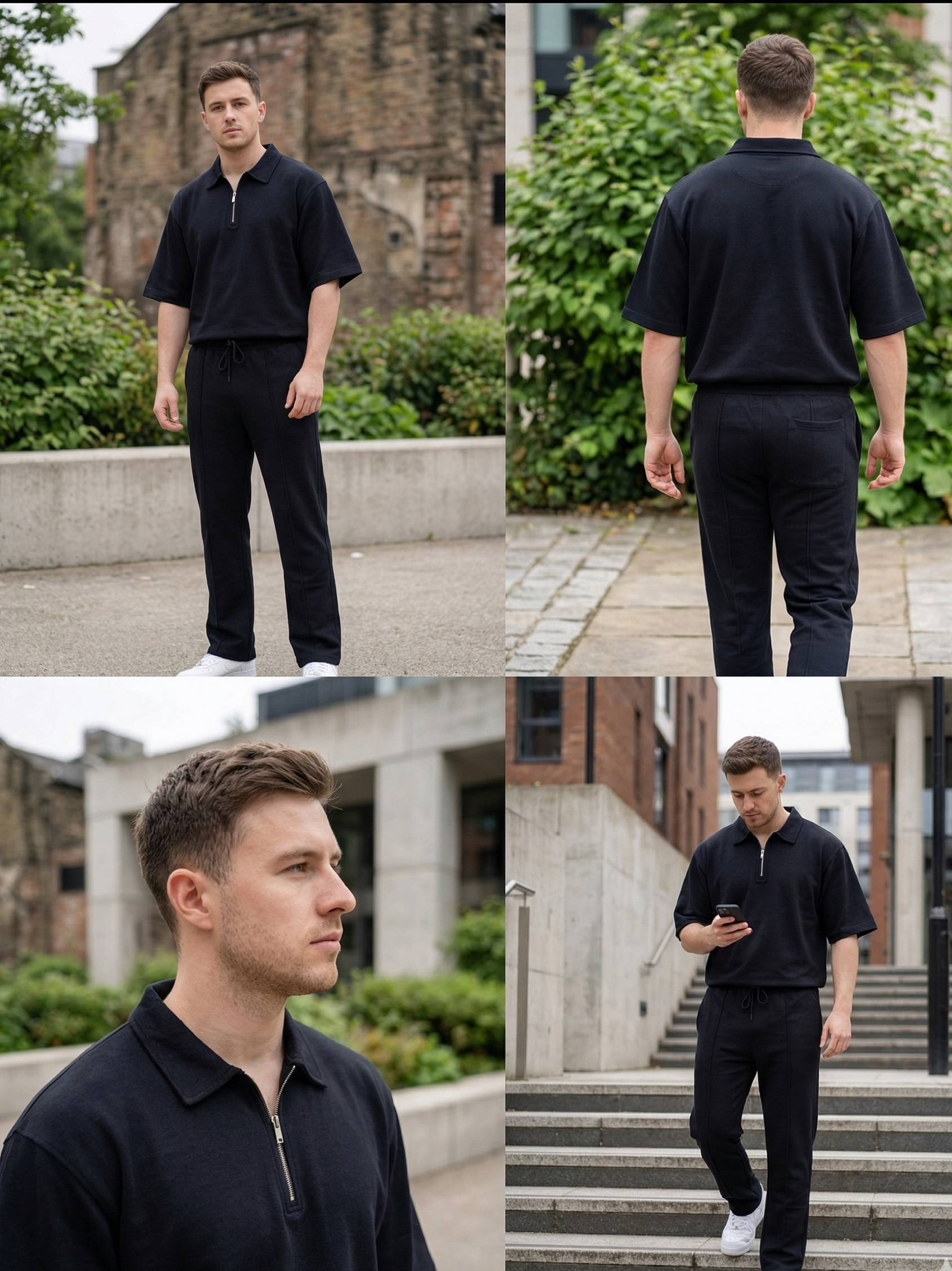 Black Jersey Coord Set - 2PC - Men