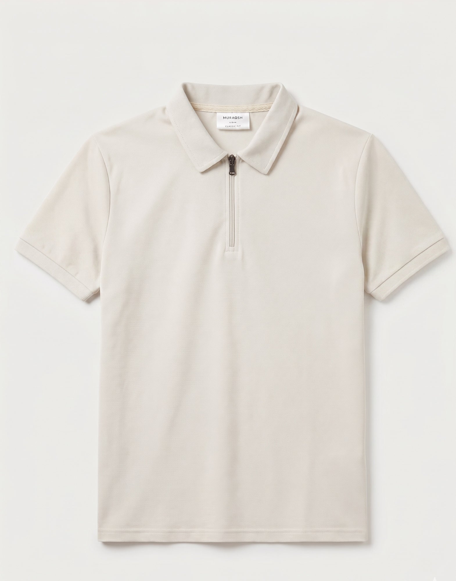 Off White Basic Zipper Polo - Smart Fit- Men