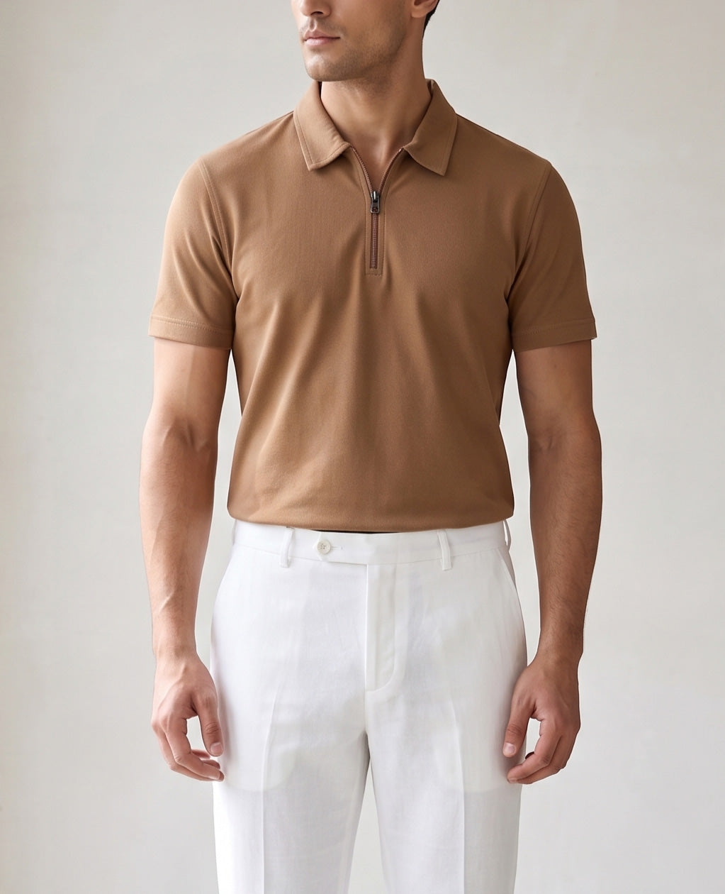 Camel Basic Zipper Polo - Smart Fit- Men