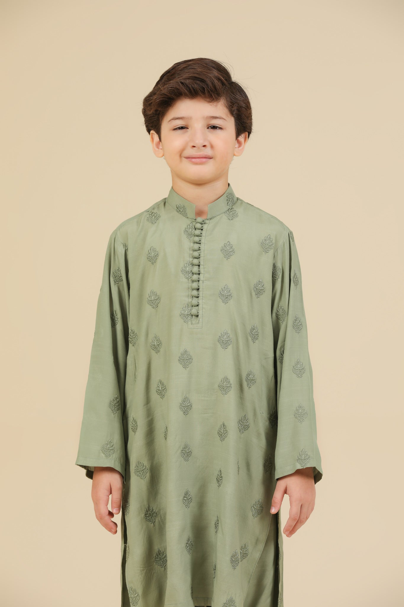 Bahaar - Mint Raw Silk Embroidered Kurta Trouser - Kids
