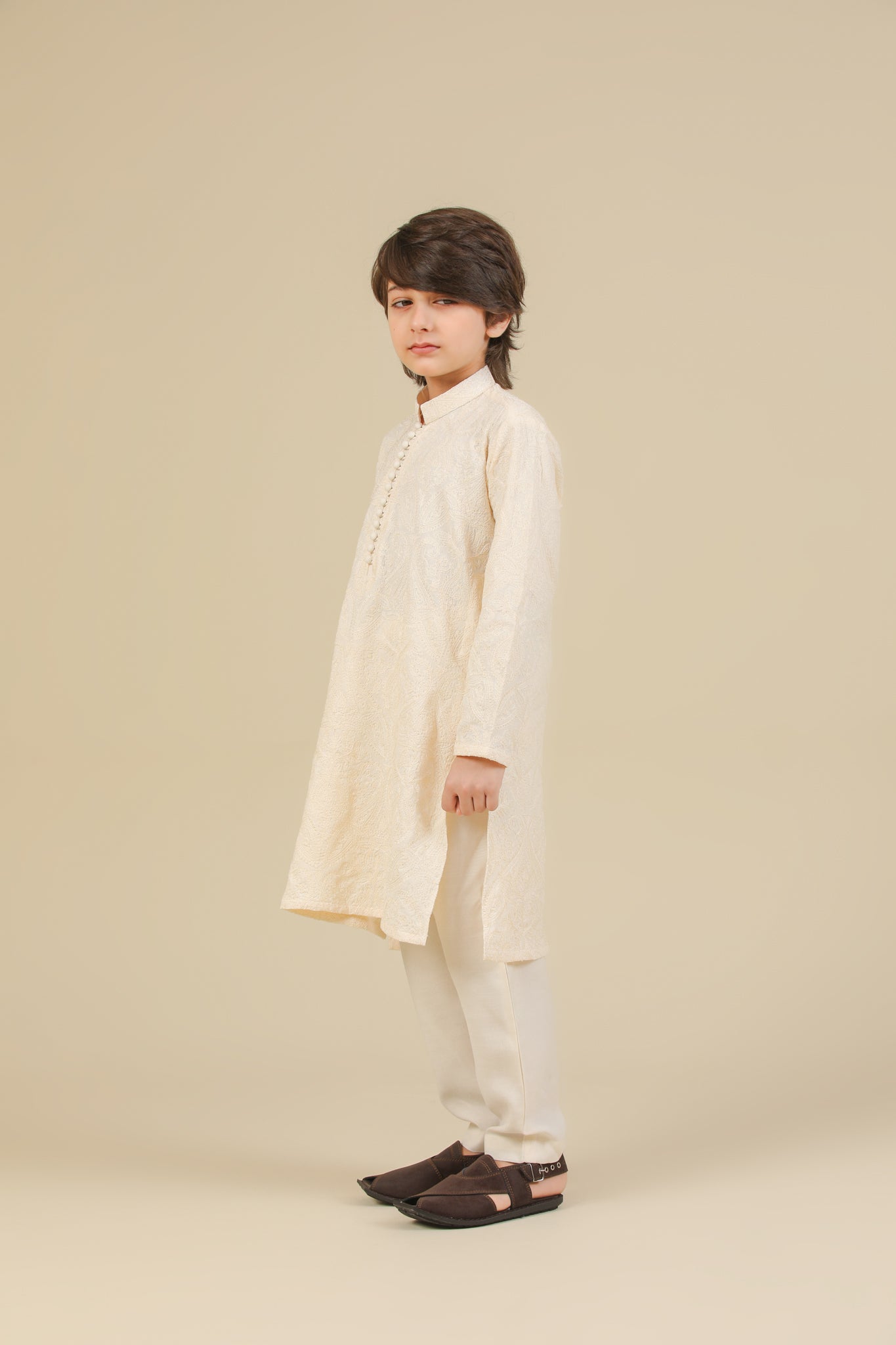 Andaz - Bosky White Raw Silk Embroidered Kurta Trouser - Kids