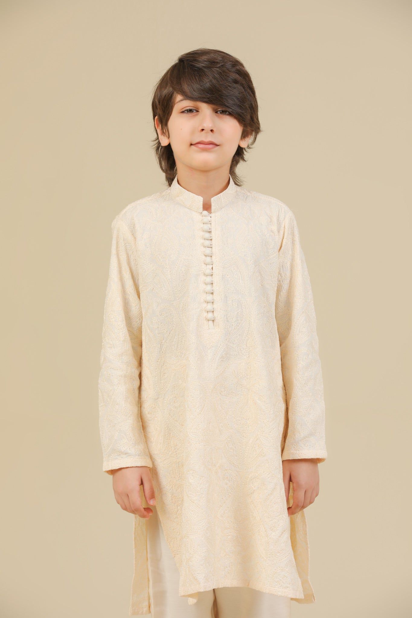 Andaz - Bosky White Raw Silk Embroidered Kurta Trouser - Kids