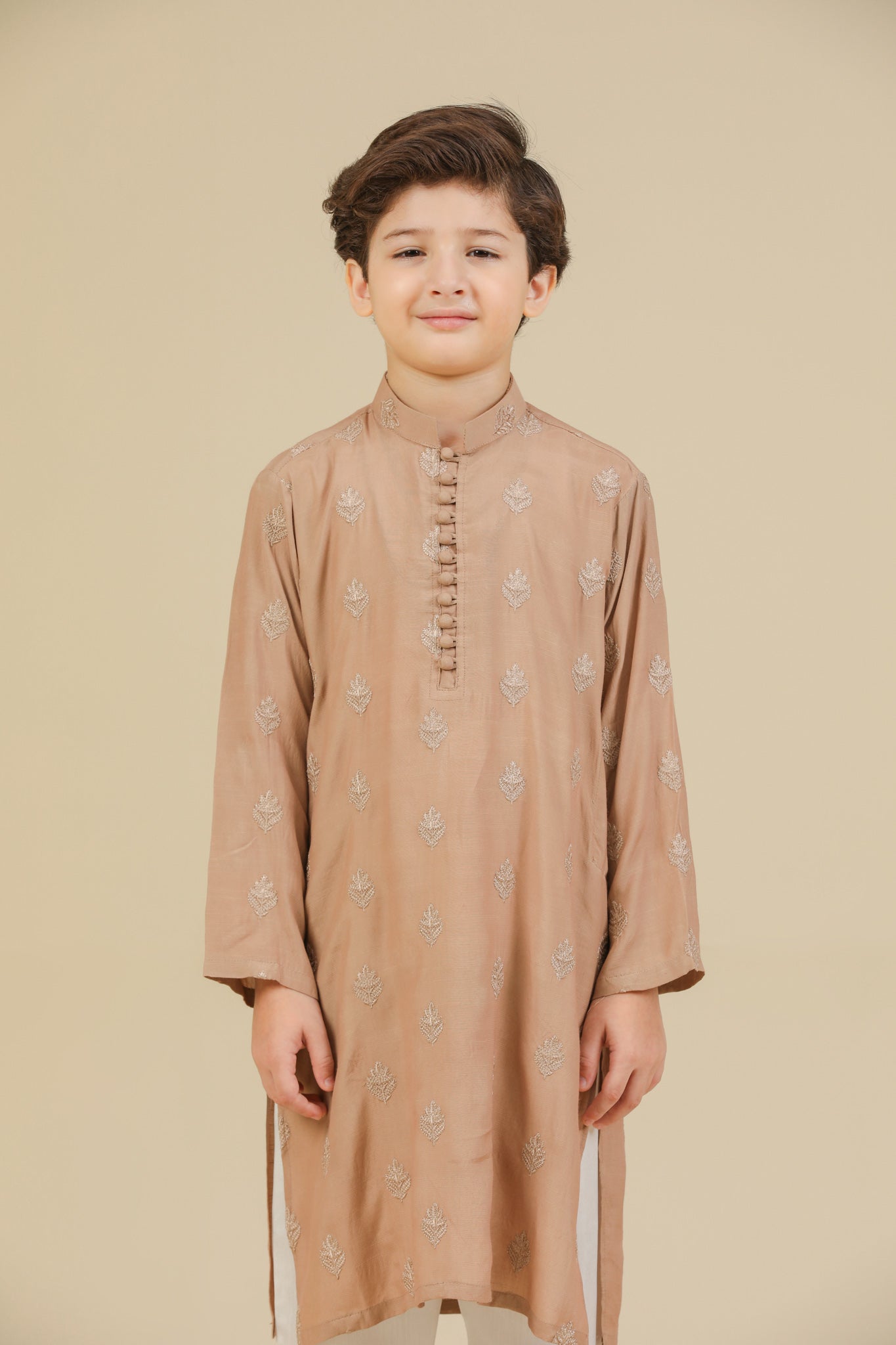 Mehrab - Sandstone Raw Silk Embroidered Kurta Trouser - Kids