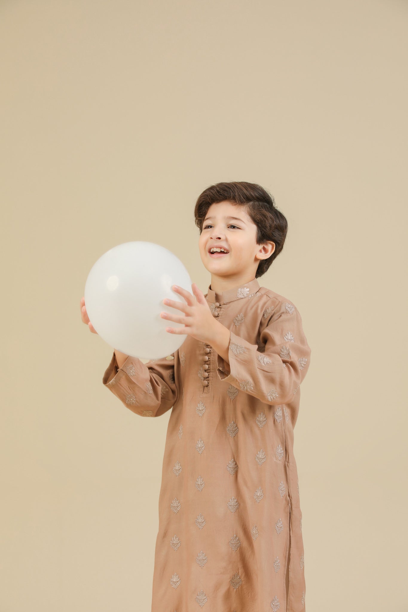 Mehrab - Sandstone Raw Silk Embroidered Kurta Trouser - Kids
