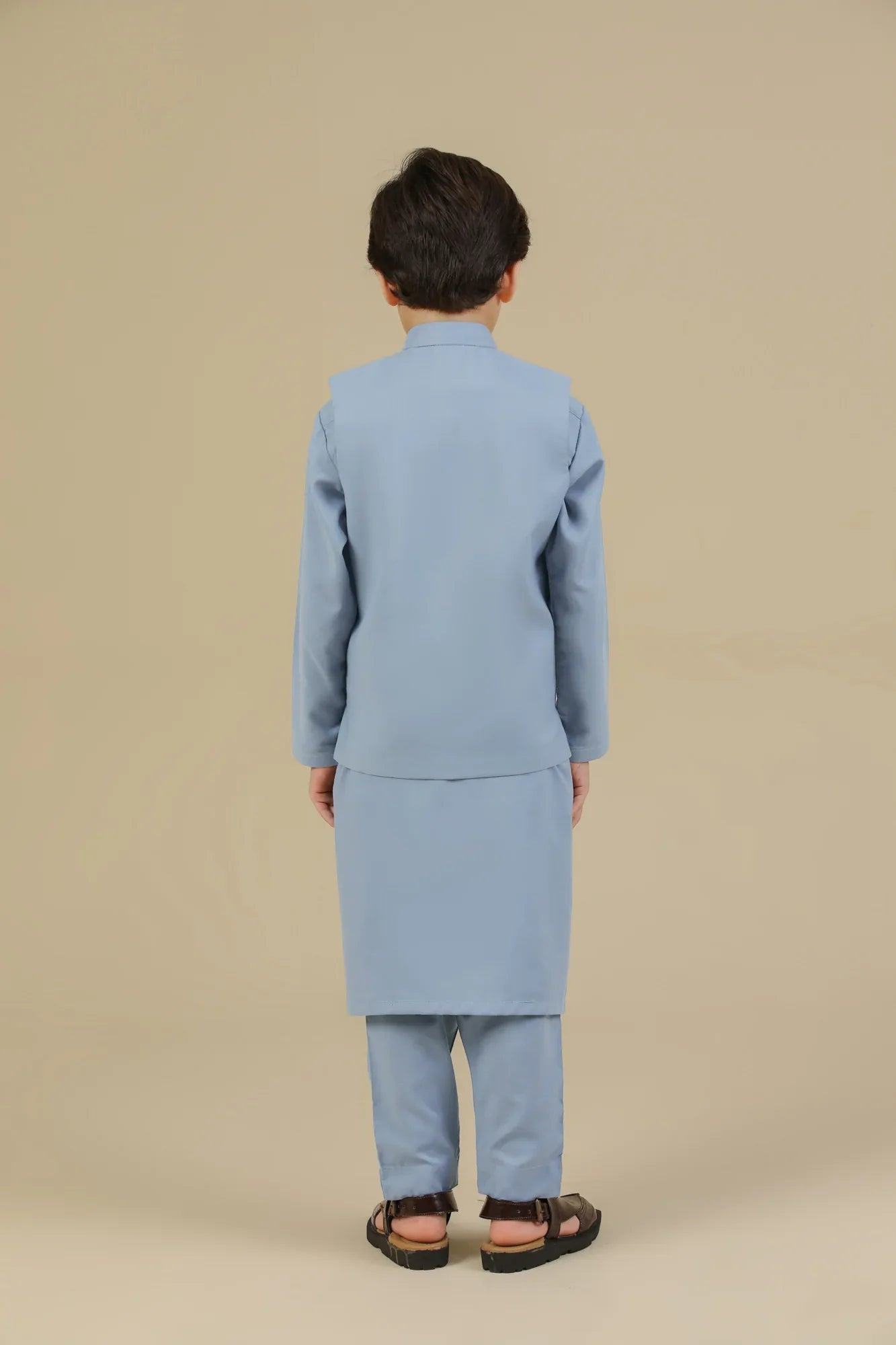 Sapphire Blue Kurta Trouser with Blended Waistcoat - Kids - Muraqsh -- Kidswear