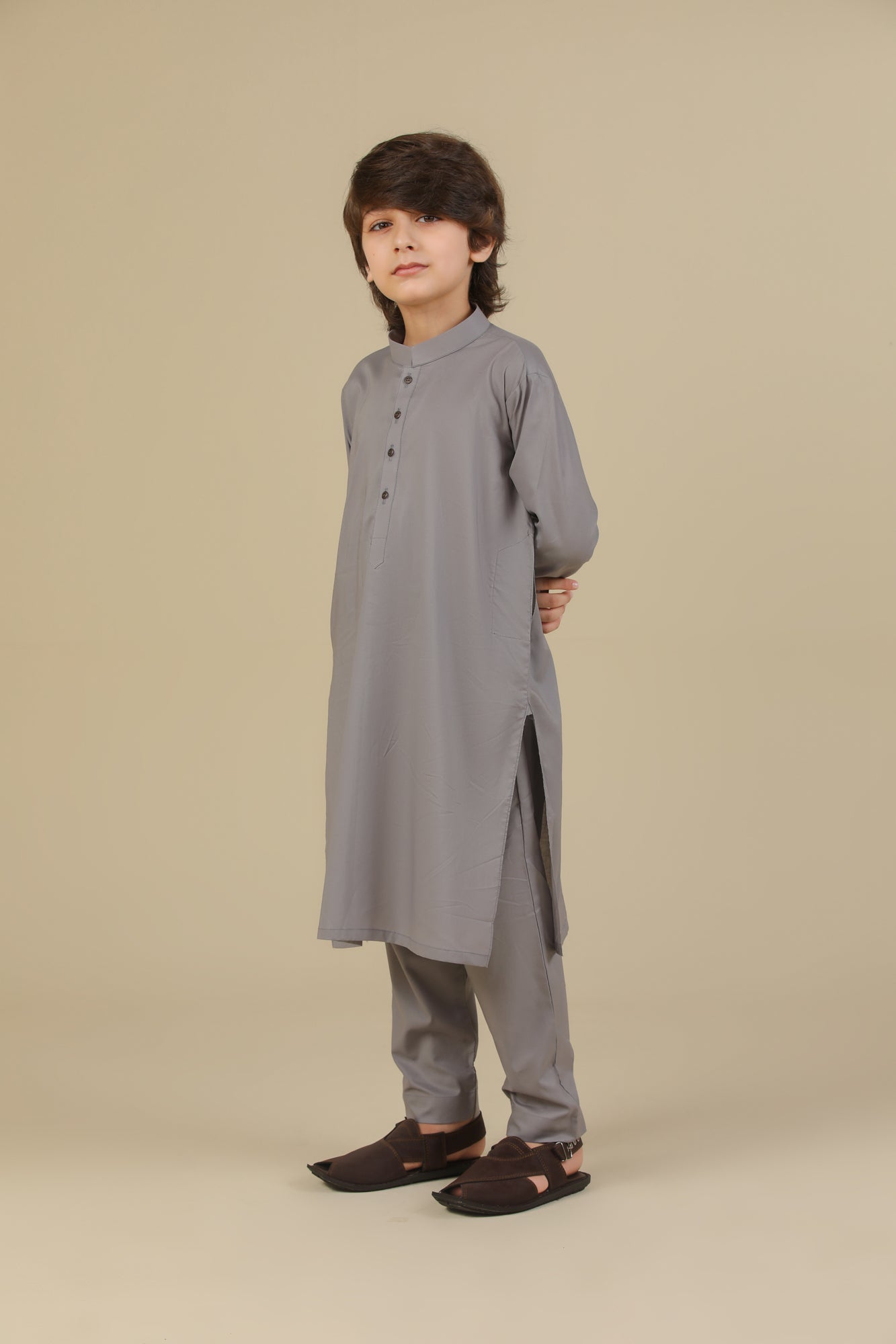 Light Grey Soft Cotton Kurta Trouser - Kids